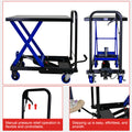 Hydraulic Lift Trolley, 500 Lbs Capacity, With 4 Wheels, For Material Handling And Transportation, Black Blue Black Blue Steel