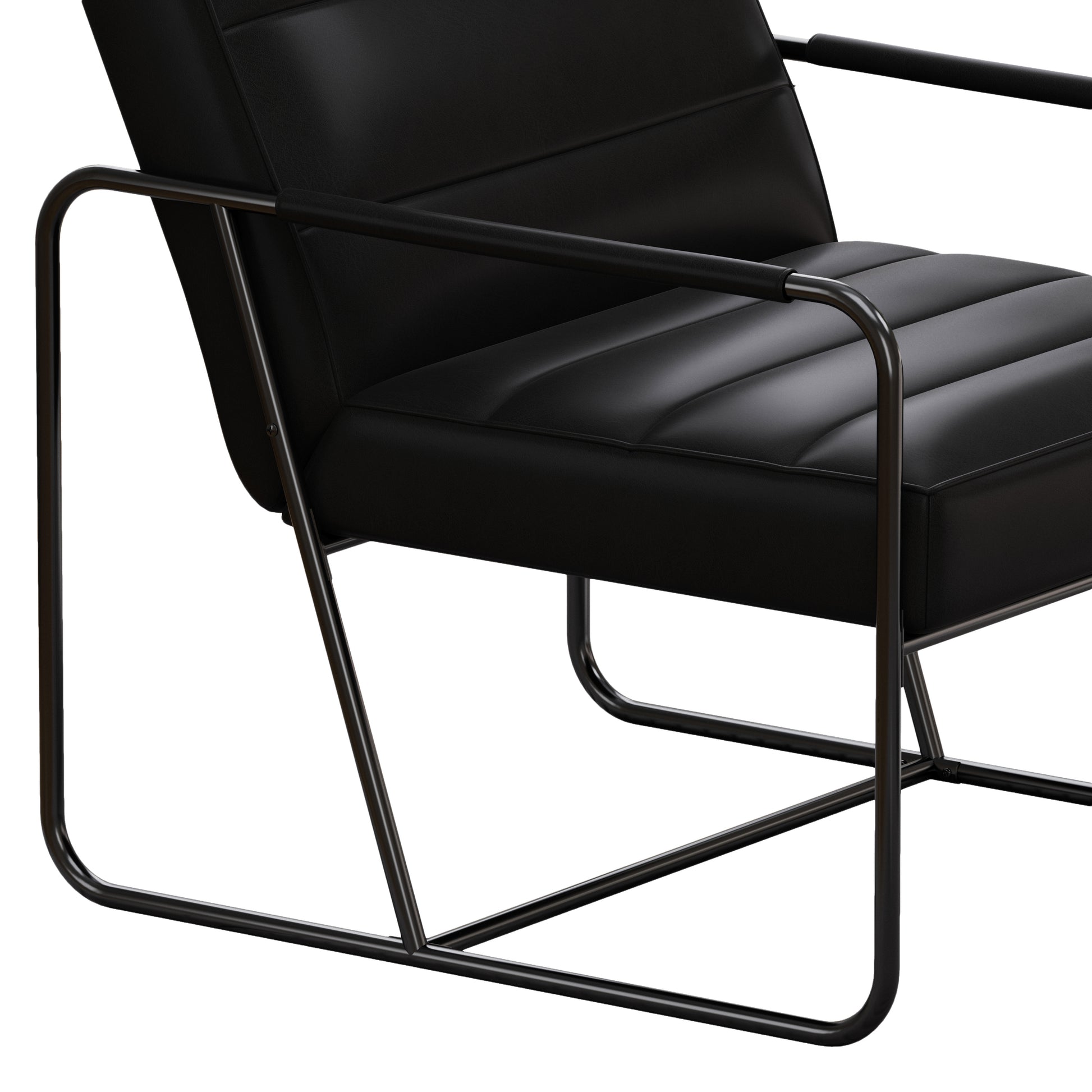 Modern Metal Framed Armchair With Black Technical Leather,Stylish & Comfortable Indoor Lounge Accent Chair For Living Room, Office,Bedroom Black Primary Living Space Modern Technical Leather
