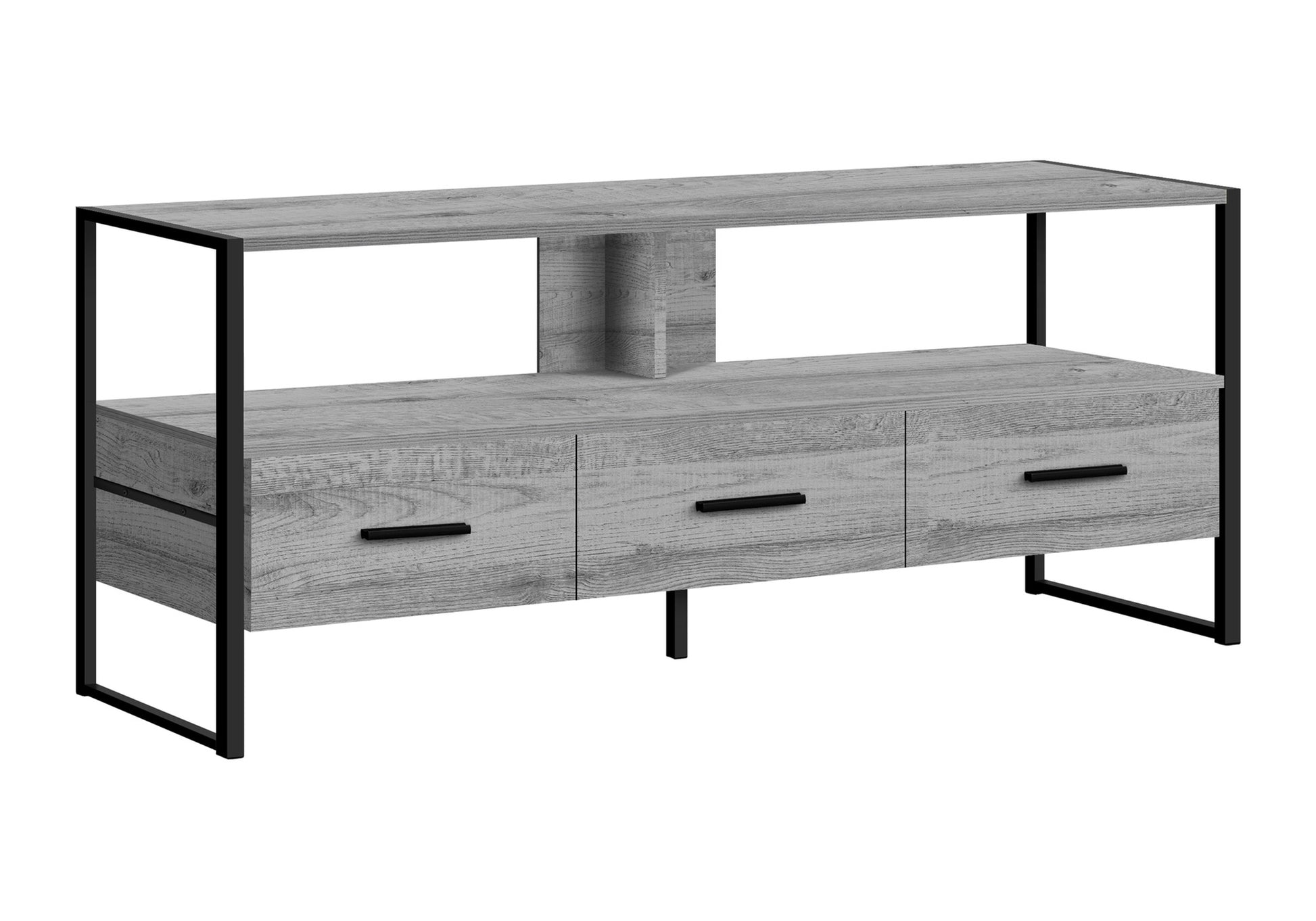 Tv Stand, 48 Inch, Console, Media Entertainment Center, Storage Drawers, Living Room, Bedroom, Grey Laminate, Black Metal, Contemporary, Modern Grey 80 89 Inches Particle Board