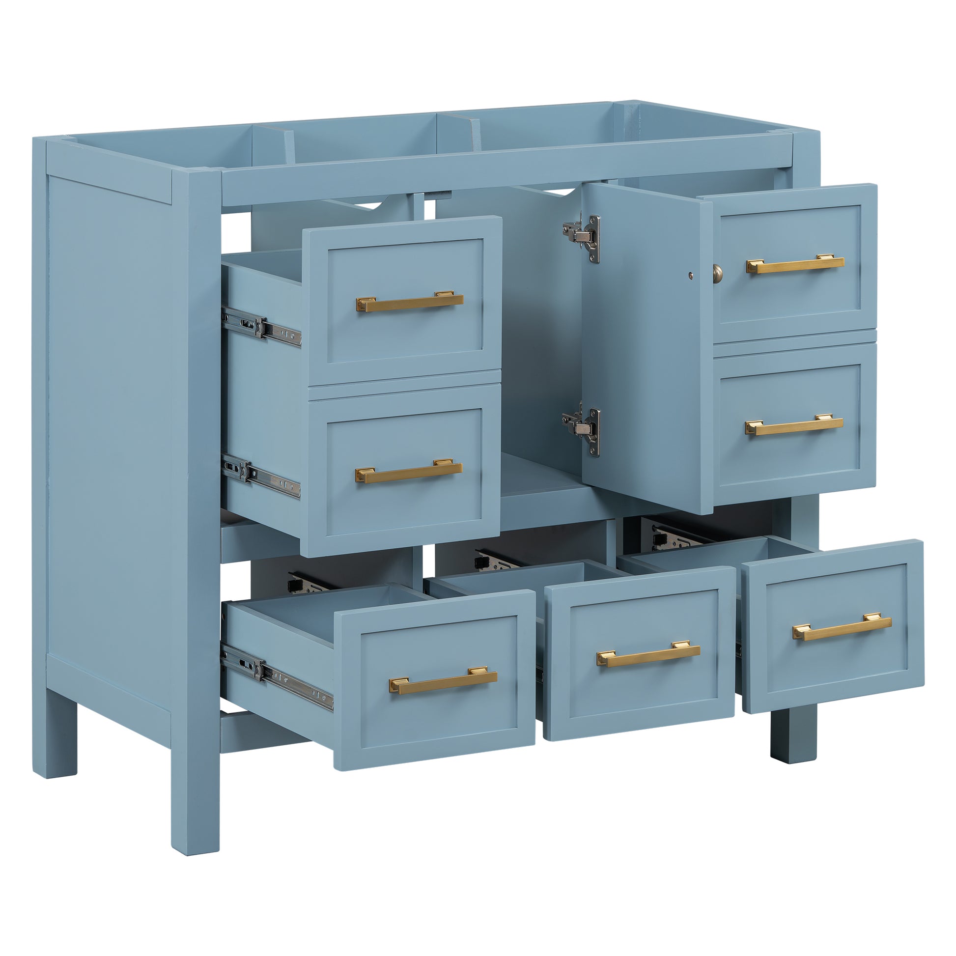 36'' Bathroom Vanity Without Sink, Solid Wood Frame Bathroom Storage Cabinet, Freestanding Vanity With 5 Drawers& Soft Closing Doors Not Include Basin Sink Blue Bathroom Solid Wood Mdf