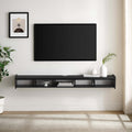 Modern Wall Mounted Floating Tv Stand Solid Black Black 60 69 Inches Mdf Mdf