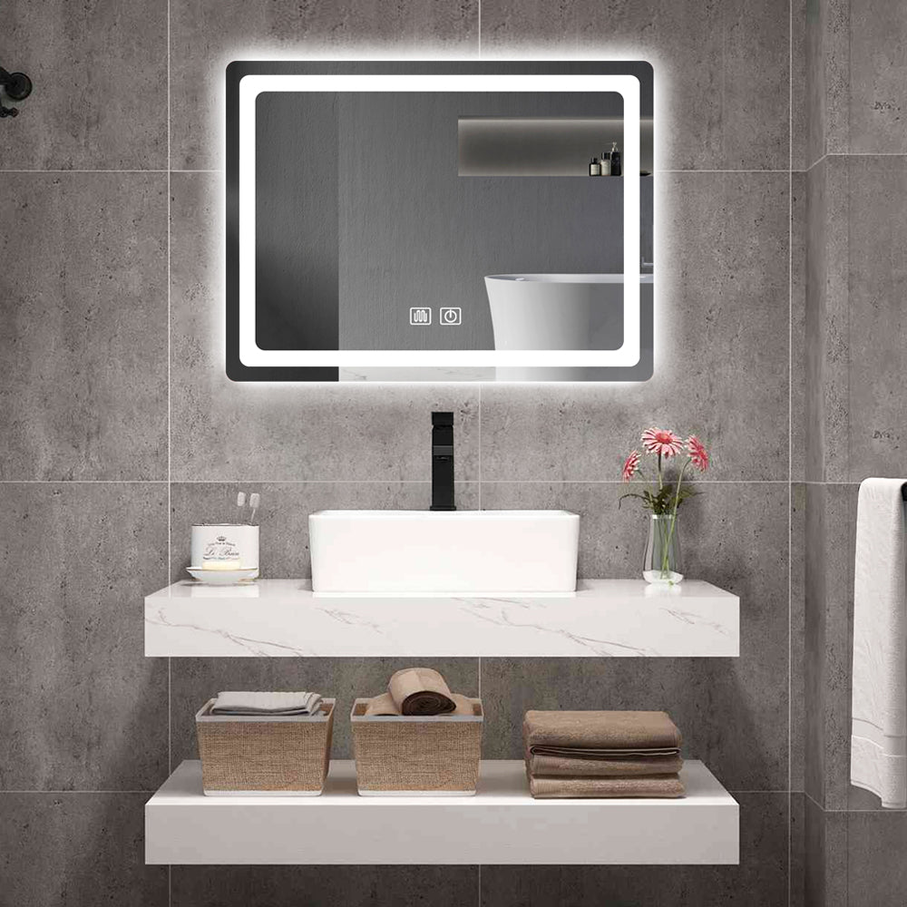 31In. H Led Single Bathroom Vanity Mirror In Polished Crystal Bathroom Vanity Led Mirror For Bathroom Wall Smart Lighted Vanity Mirrors Natural Glass