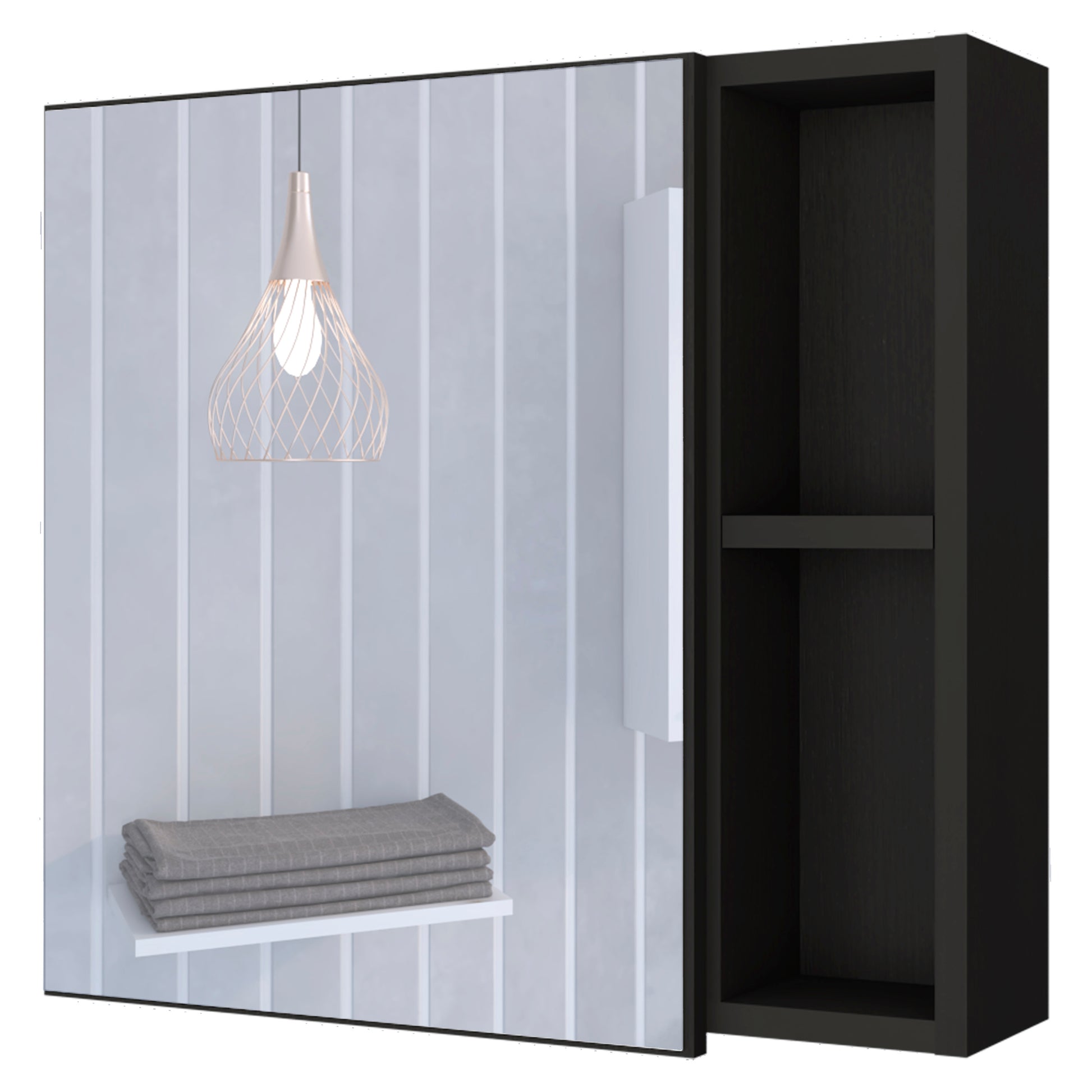 Medicine 18H" Single Door Cabinet, Two External Shelves, Three Interior Shelvesblack Black Particle Board Particle Board