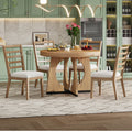 5 Piece Retro Rustic Functional Dining Set Unique Geometric Design, 1 Extendable Table With A 16 Inch Leaf And 4 Upholstered Chairs Ideal For Dining Room And Kitchen Natural Natural Solid Wood Mdf