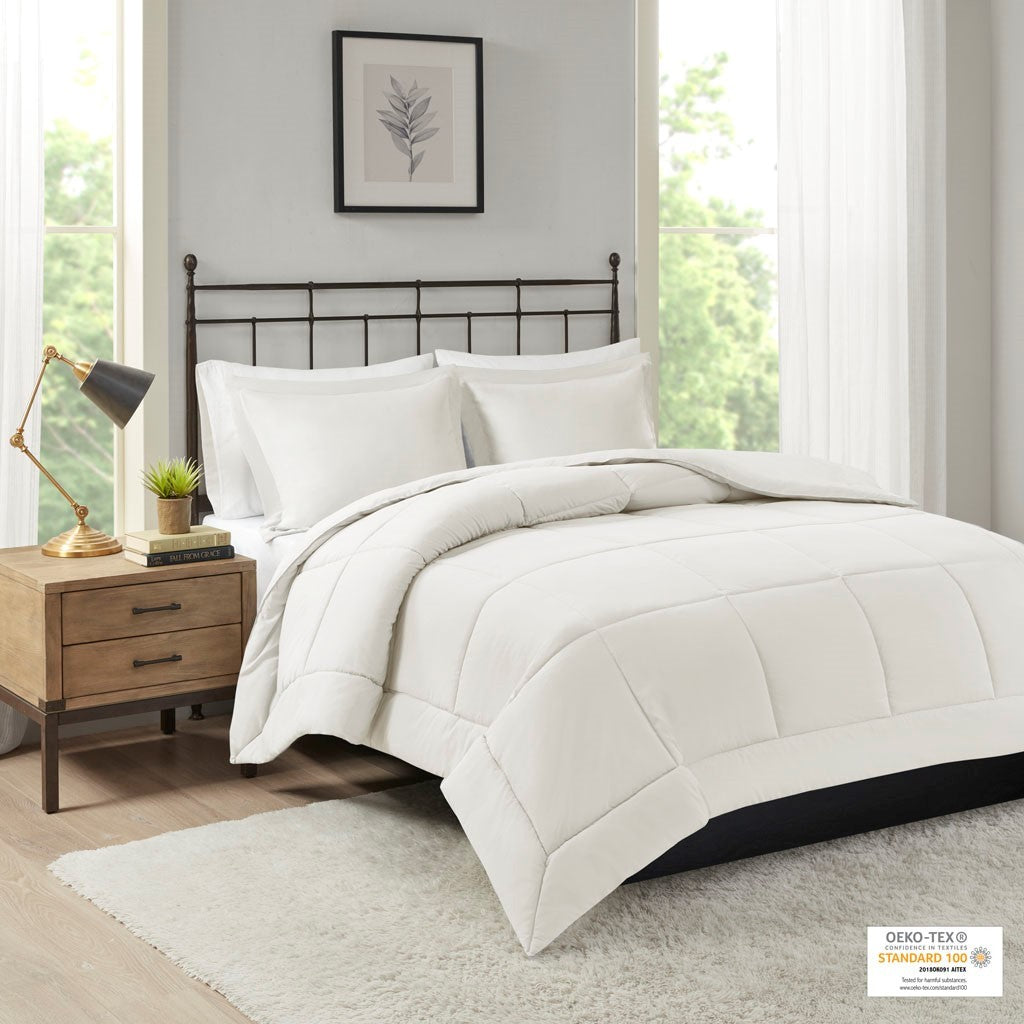 Microcell Down Alternative Comforter Mini Set Queen Ivory Microfiber