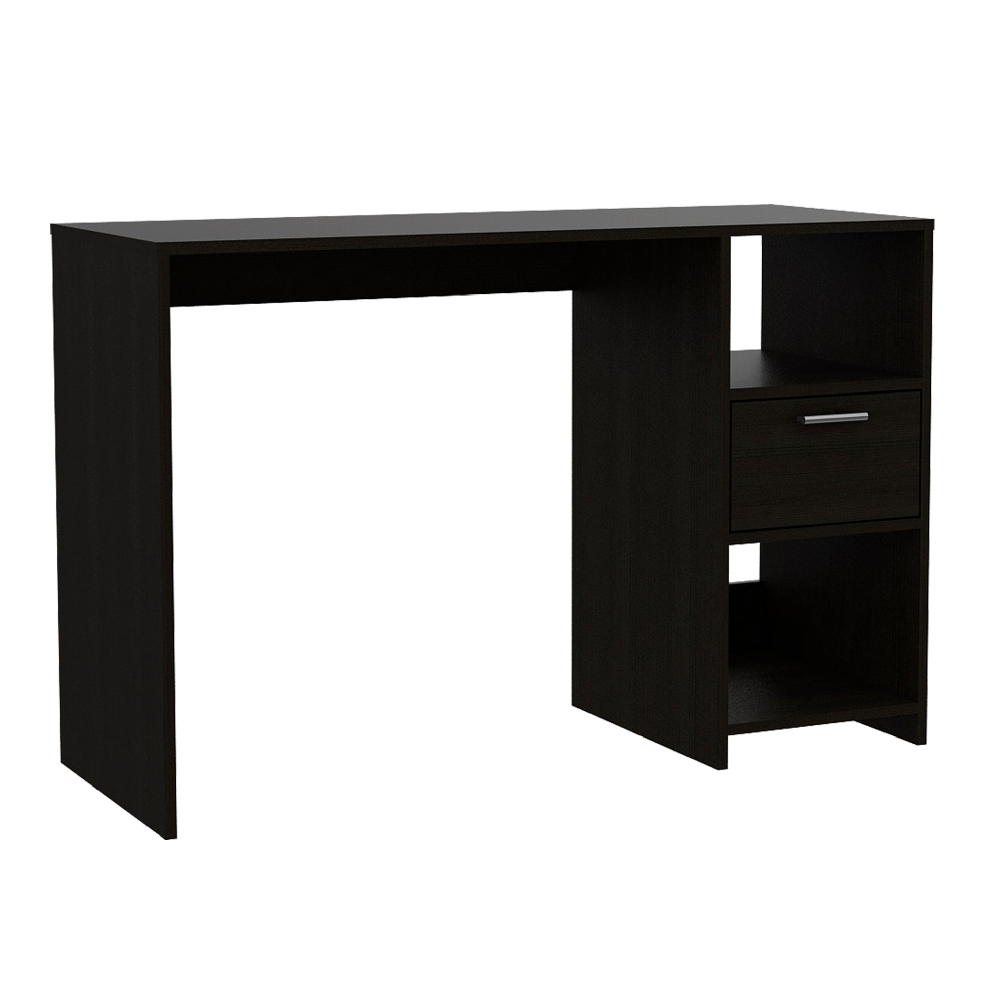 Omma Computer Desk, One Drawer, Two Shelves Black Computer Desk Office Modern Freestanding Rectangular Open Storage Desk Rectangular Particle Board Engineered Wood