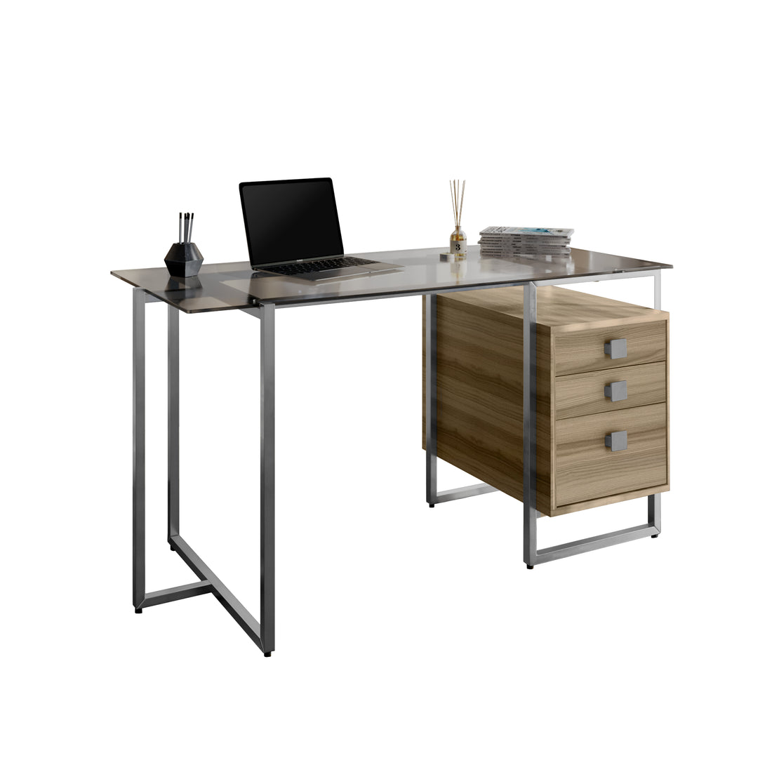 Techni Mobili Oak Computer Desk With Storage Oak Office Modern Rectangular Rectangular Mdf Metal