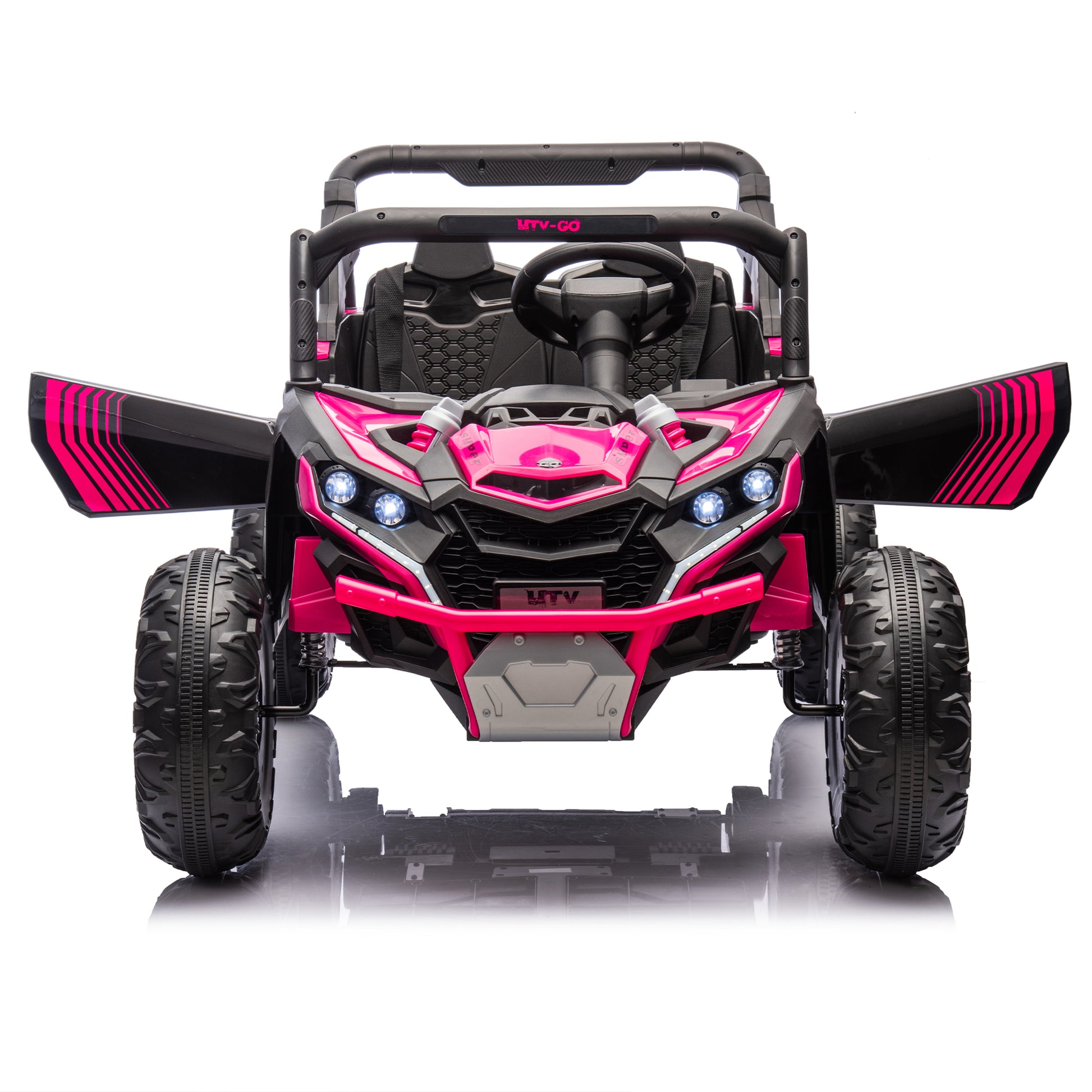 24V Two Seater Kids Ride On Utv W Parents Remote Control,Four Wheel Suspension,Slow Start,Large Wheel Design,Anti Collision Bar,Storage Space,Music,Usb,Bluetooth,Volume Control,Led Lights For Kids 3 . Pink 100 149 Lbs Polypropylene