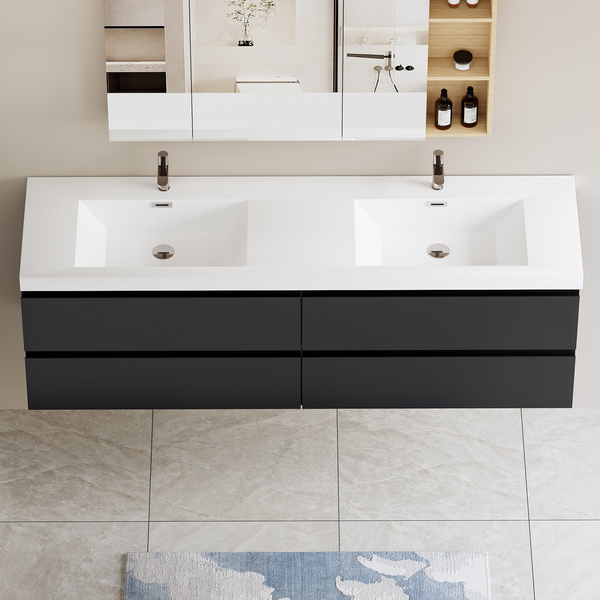 72" Floating Bathroom Vanity with Sink, Modern Wall 4+-black-bathroom-wall mounted-mdf