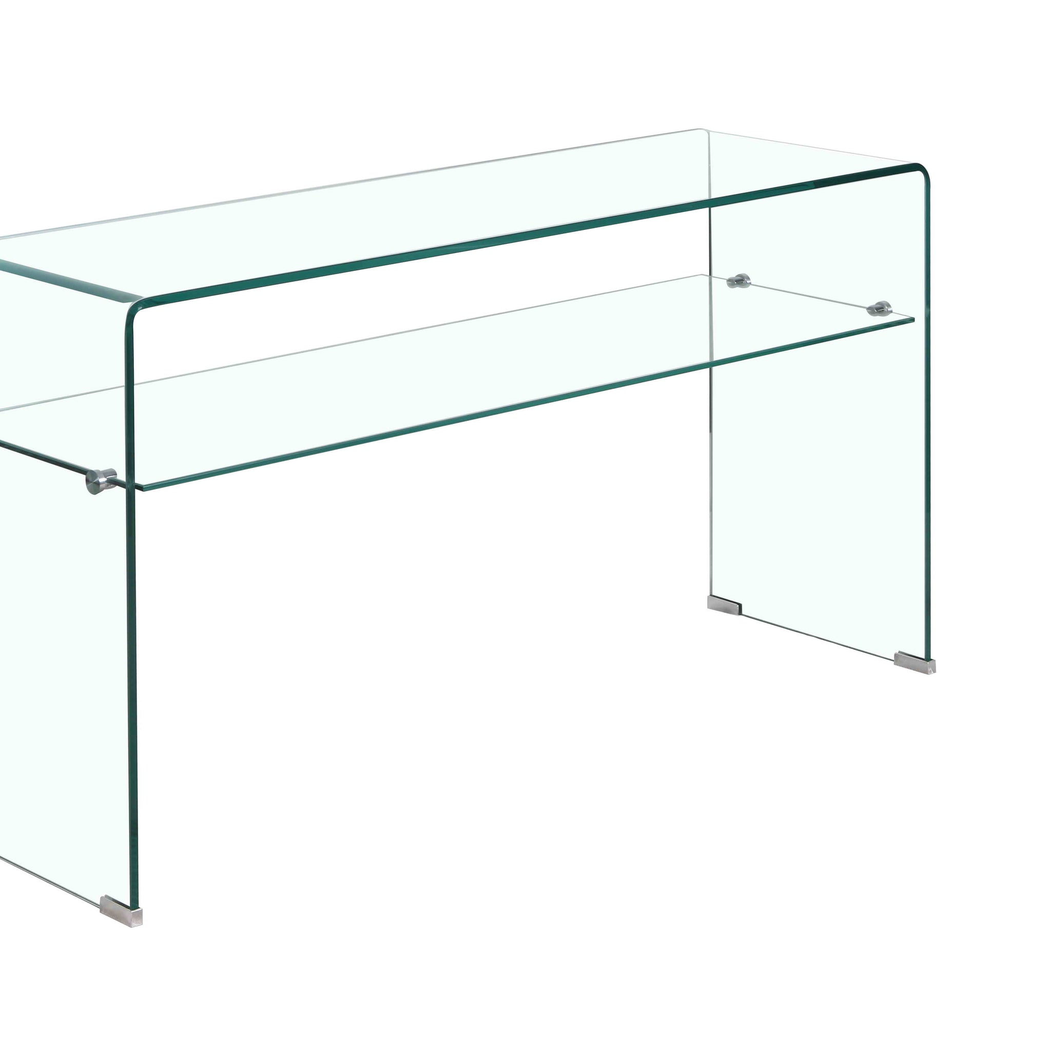 Glass Console Table, Transparent Tempered Glass Console Table With Rounded Edges Desks, Sofa Table Transparent Glass