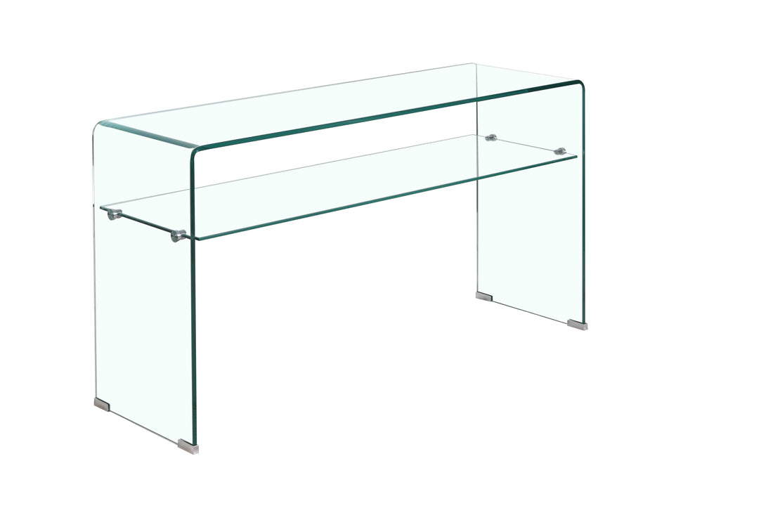 Glass Console Table, Transparent Tempered Glass Console Table With Rounded Edges Desks, Sofa Table Transparent Glass