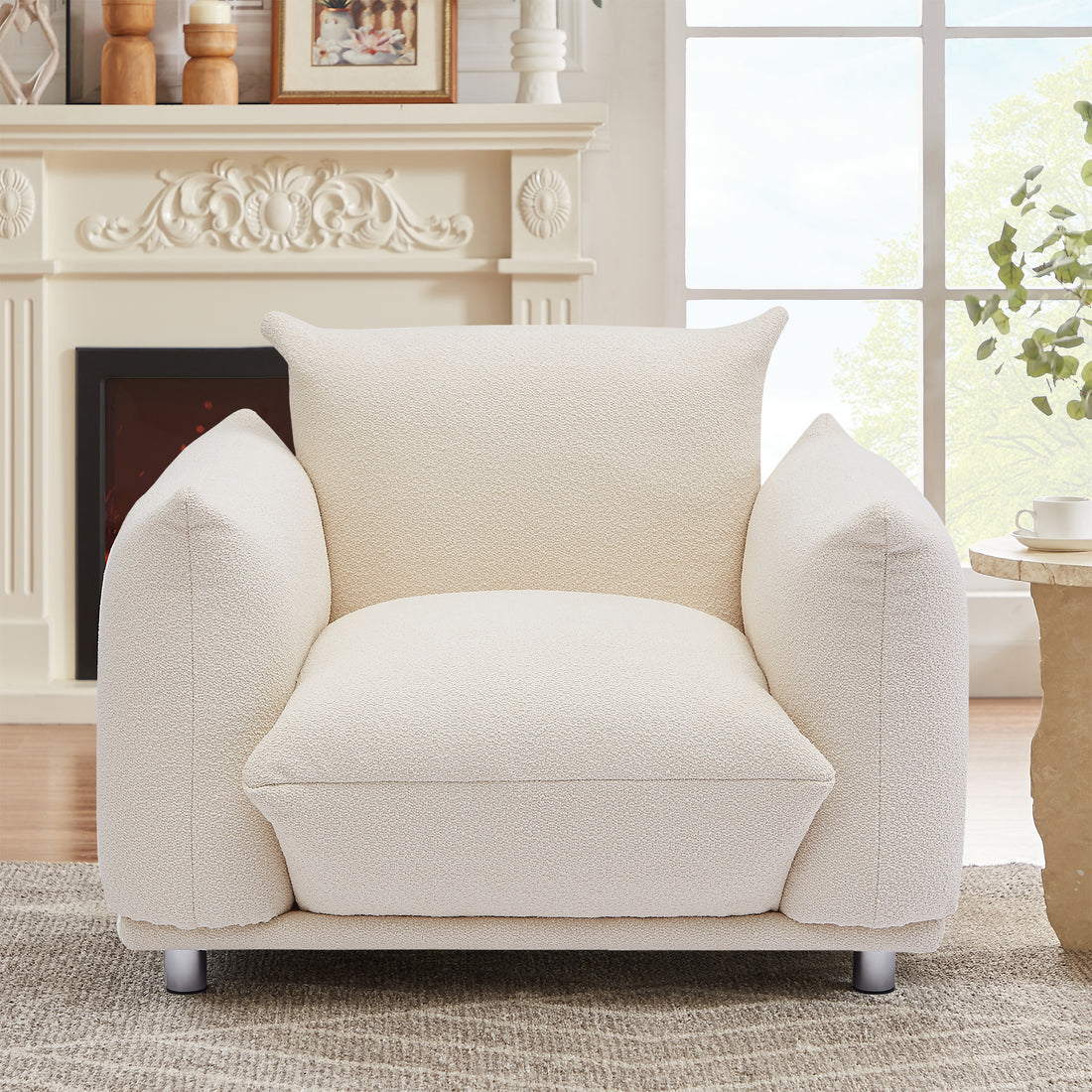 Sherpa Accent Chair Single Sofa 42"W Accent Chair For Bedroom Living Room Apartment, Beige Beige Foam Fabric 1 Seat