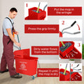 Homcom Mop Bucket With Wringer On Wheels For Floor Cleaning, 21 Quart, Separate Dirty And Clean Water, Red Red Plastic