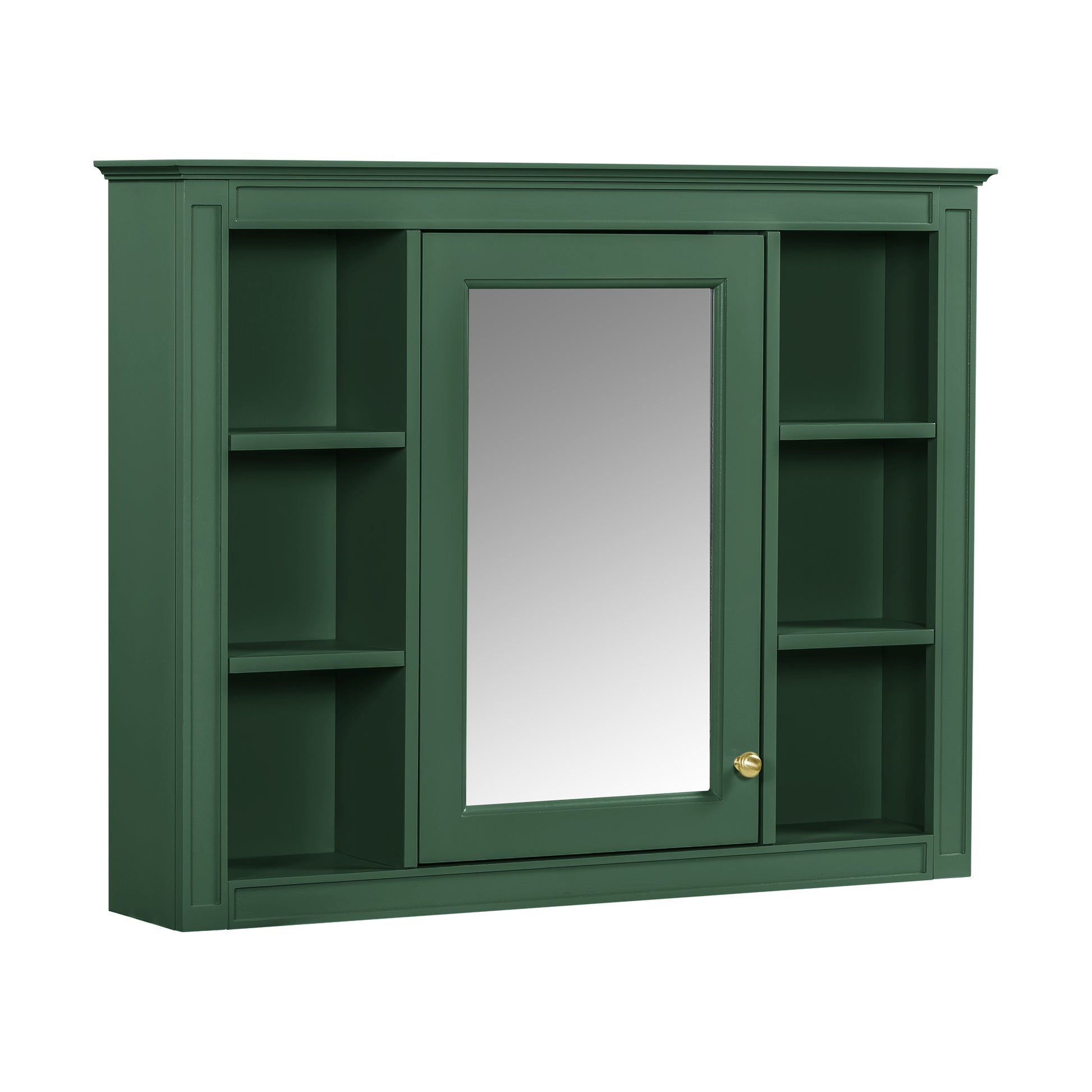 35'' X 27.5'' Medicine Cabinet, Wall Mounted Bathroom Storage Cabinet, Modern Bathroom Wall Cabinet With Mirror, Mirror Cabinet With 6 Open Shelves Not Include Bathroom Vanity Green 1 Bathroom Wall Mounted Modern Mdf Painted