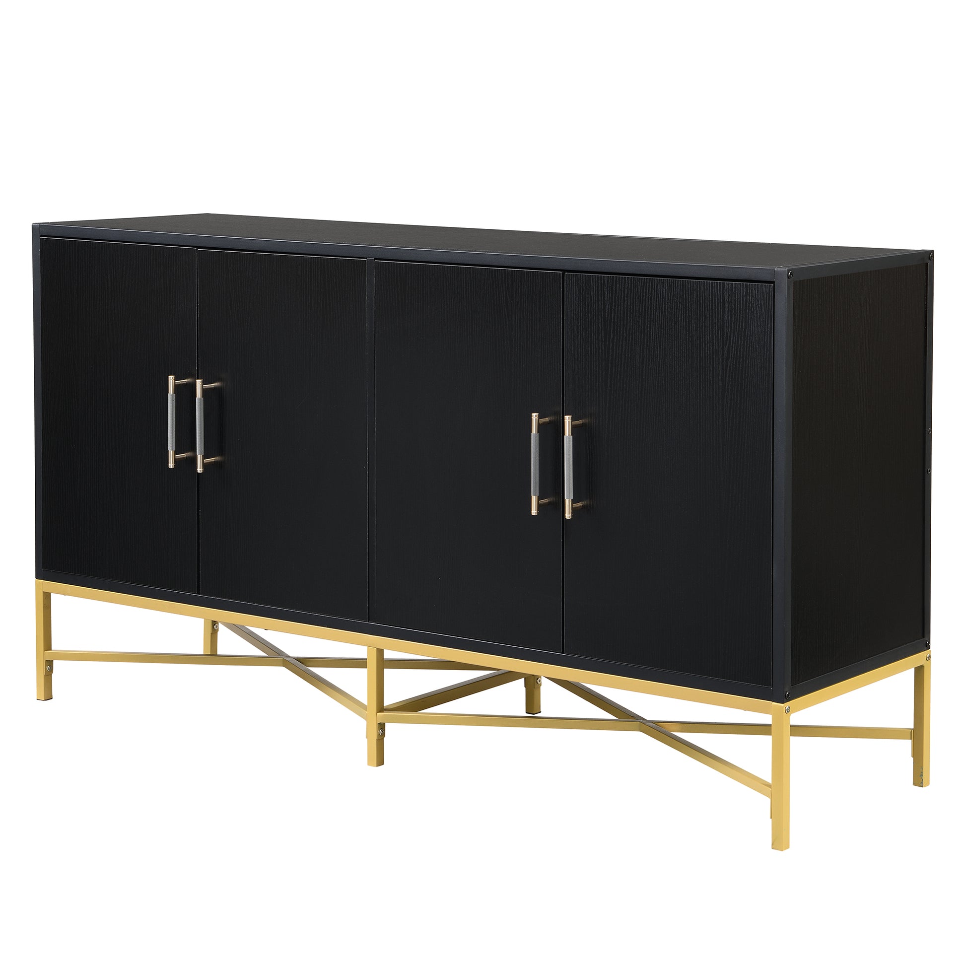 Distinctive Features Of Four Door Sideboard With Metal And Cross Leg Design,Suitable For Living Rooms,Entrance And Study Black American Design Mdf