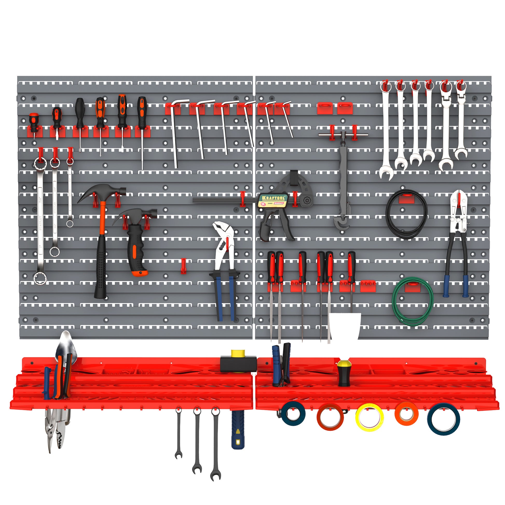 Durhand 54 Piece Pegboard And Shelf Tool Organizer Wall Mounted Diy Garage Storage With 50 Hooks Grey Plastic