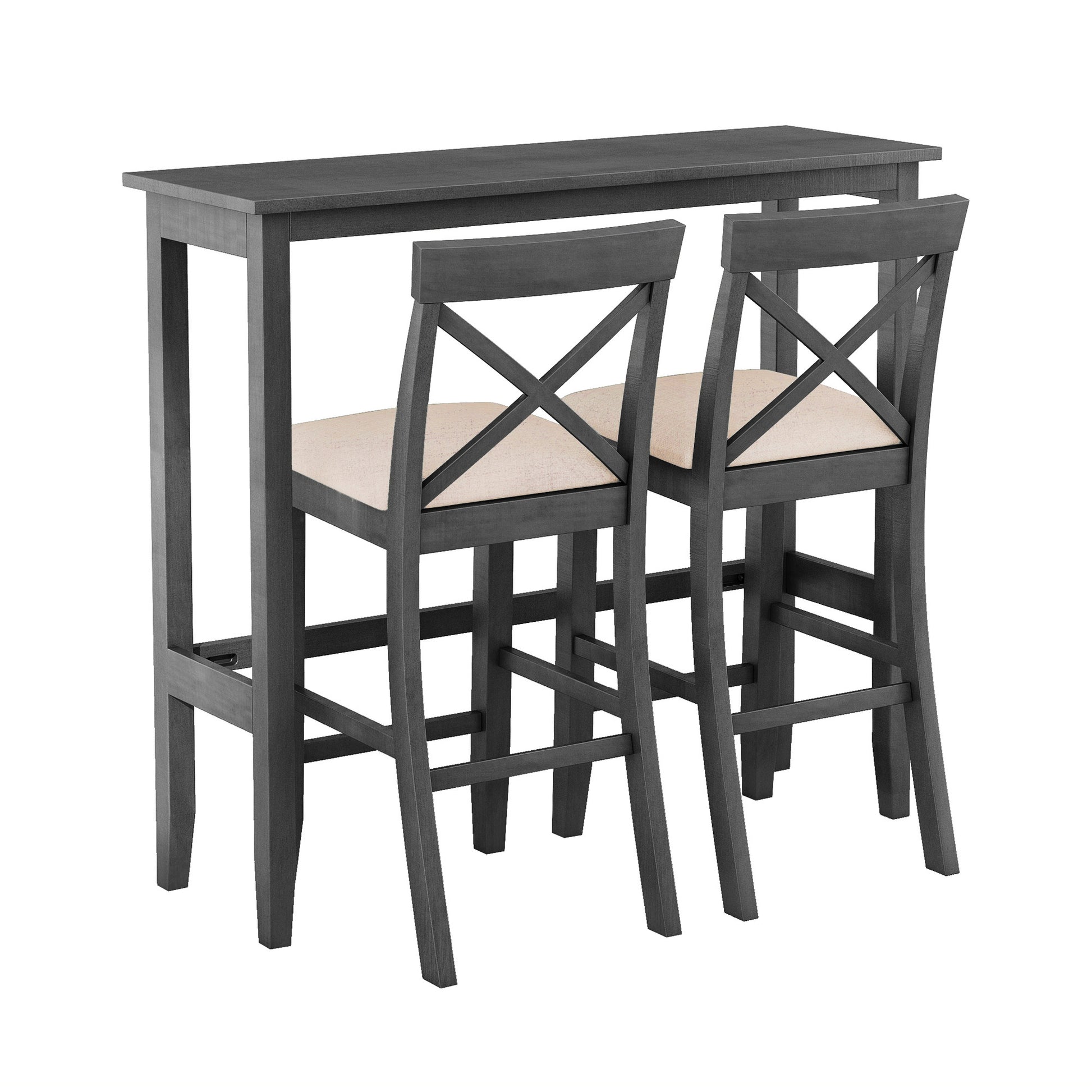 Farmhouse 48"Rectangular Wood Bar Height Dining Set Kitchen Breakfast Nook With 2 Chairs For Small Places,Gray Gray Wood Dining Room Solid Wood Acacia Rectangular Dining Table With Chair Upholstered