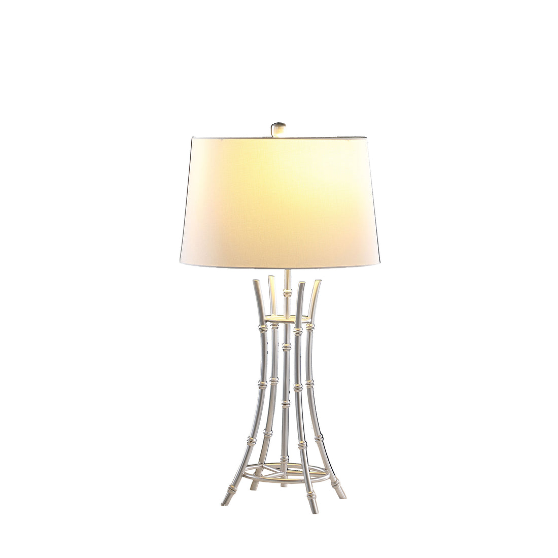 29.25" In Kiara Modern Satin Silver Bamboo Metal Table Lamp Silver White Fabric Metal