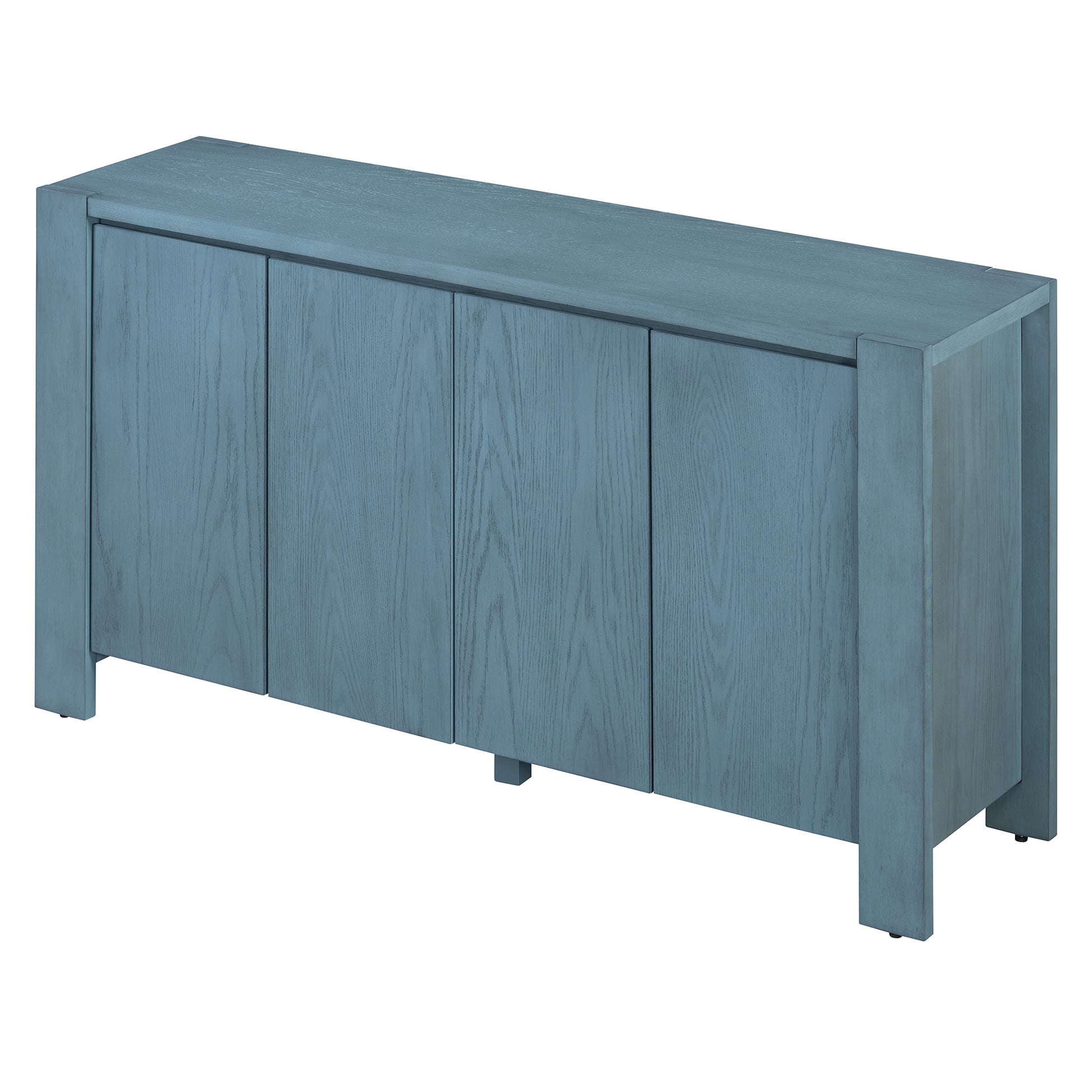 Retro 4 Door Sideboard With Distressed Finish And Adjustable Shelves For Dining Room, Kitchen, And Living Room Navy Navy Mdf,Rubber Wood