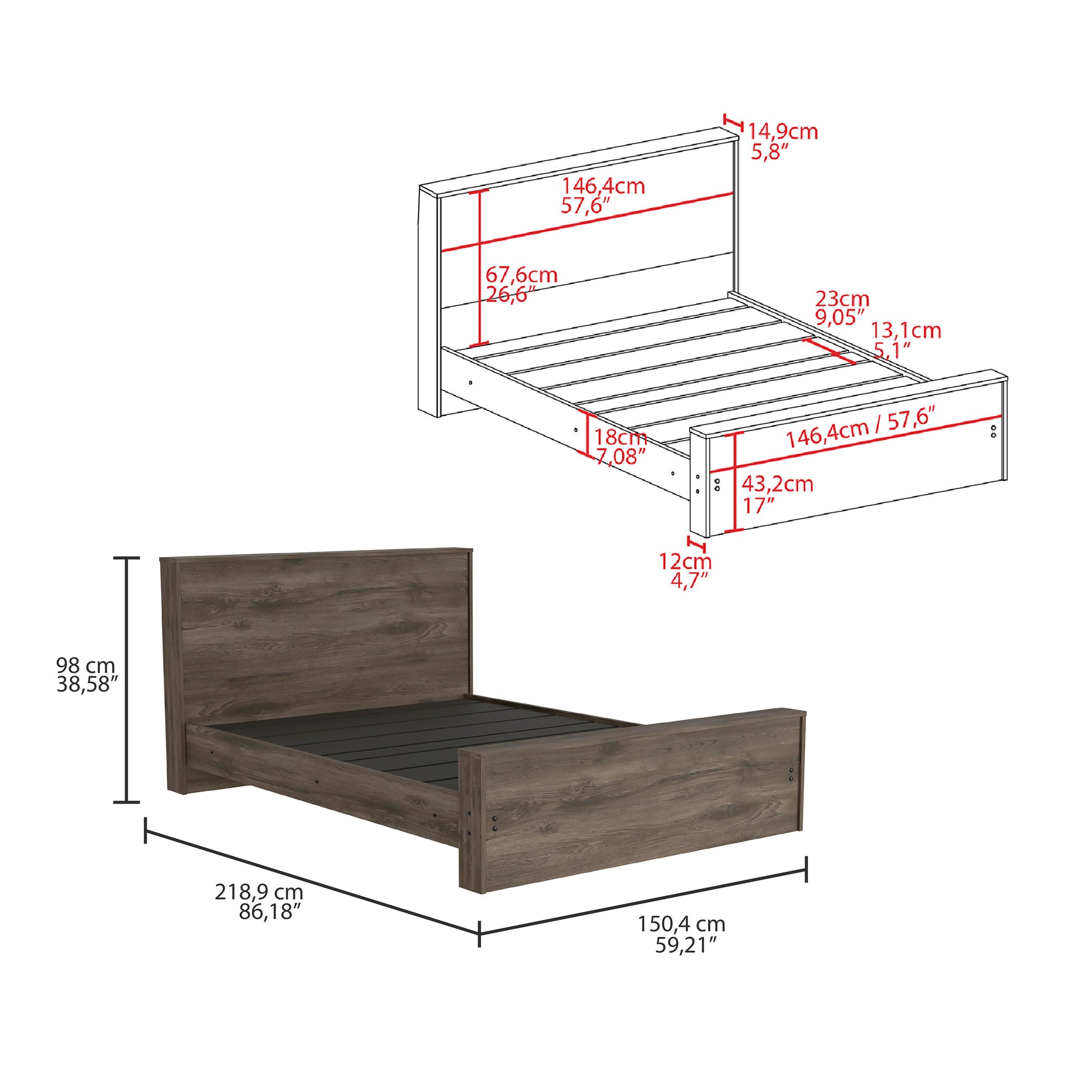 Galanto Full Size Platform Bed Base With Headboard Dark Brown Box Spring Not Required Full Xl Dark Brown Composite Brown Bedroom Modern Bed Frame Particle Board Particle Board