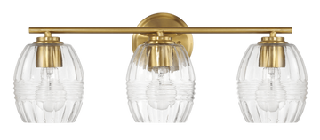 Luster Three Lights Vanity With Clear Glass For Bathrooms Above Mirror Wall Lamp Satin Brass Clear,Gold Brass,Glass,Metal