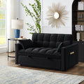 4 In1 Loveseat Sofa Bed With Armrests & Storage Pockets, Multi Function Tufted Pull Out Sofa Bed With Adjustable Backrest And Pillows, Convertible Loveseat Sofa Couch,Black Black Velvet Primary Living Space Medium Soft Tufted Back American