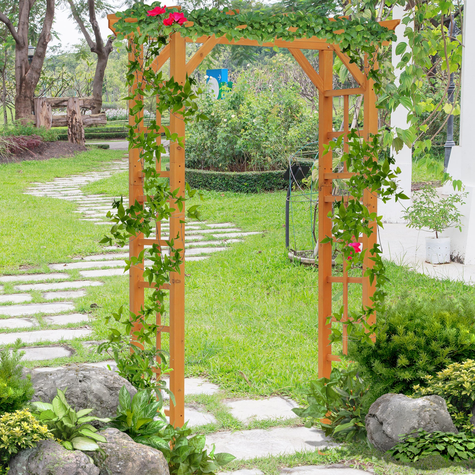 Outsunny 85" Wooden Garden Arbor For Wedding And Ceremony, Outdoor Garden Arch Trellis For Climbing Vines Orange Orange Wood