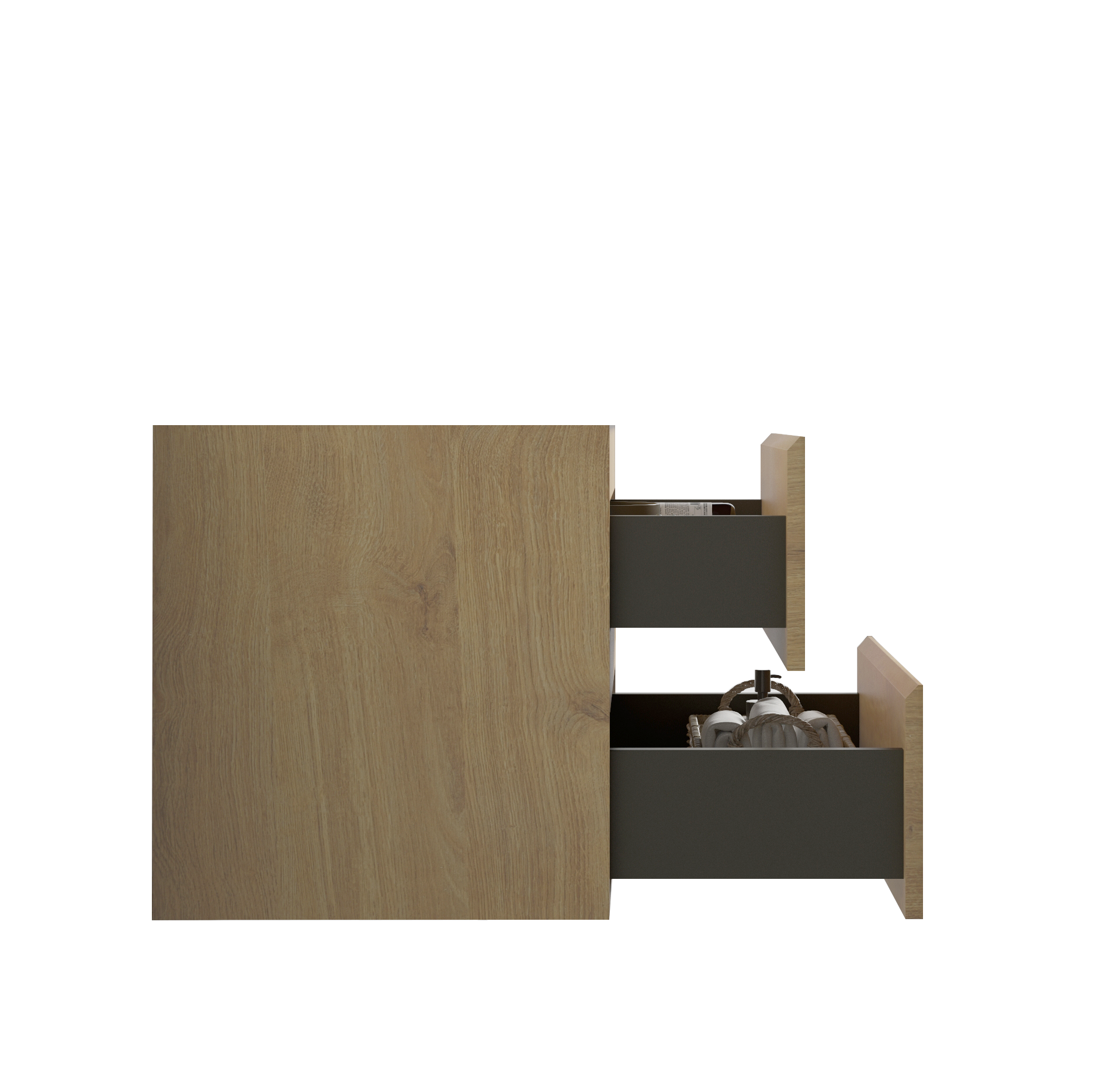 Alice24 106, Wall Mount Cabinet Without Basin, Natural Oak Color, With Two Drawers, Pre Assembled Oak Melamine