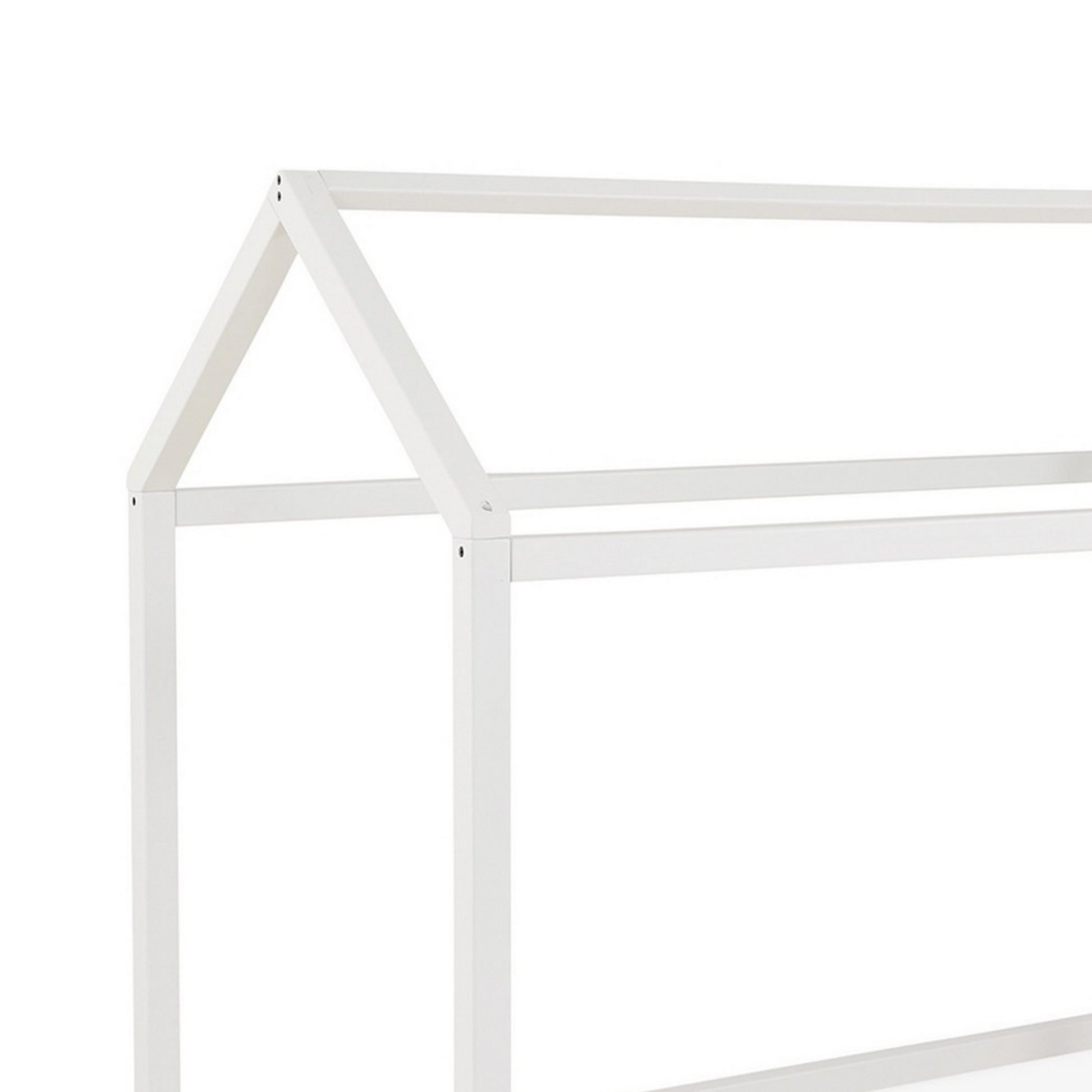 Twin Size Bed Frame With A House Shaped Design, Sleek White Finish White Wood