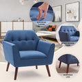 Accent Chairs For Bedroom, Midcentury Modern Accent Arm Chair For Living Room, Linen Fabric Comfy Reading Chair, Tufted Comfortable Sofa Chair, Upholstered Single Sofa Blue Solid Wood