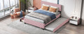 Queen Size Upholstered Platform Bed With Twill Headboard, Pullout Bed And Two Drawers, Flannel,Pink Queen Pink Mdf Lvl