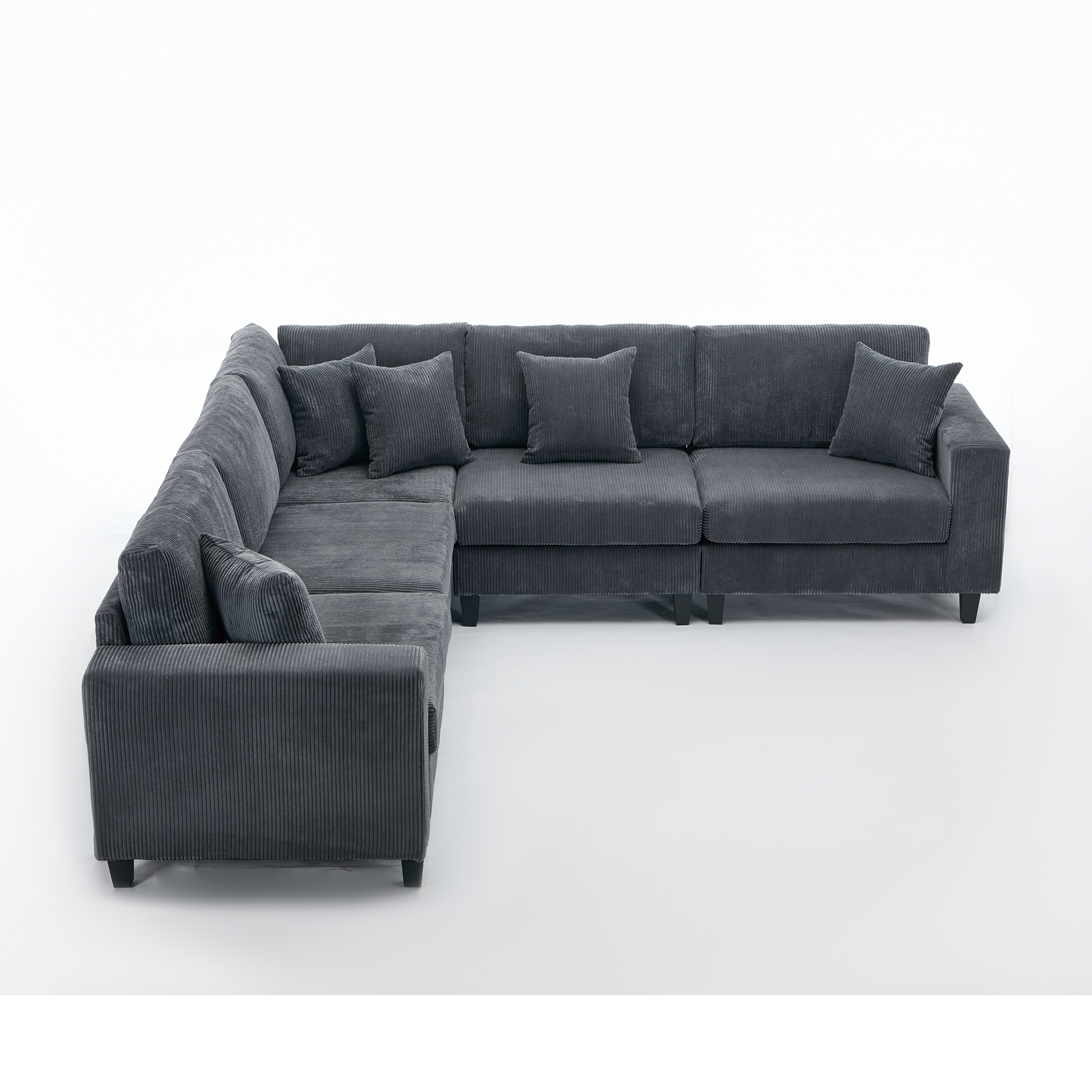 Packaging Upgrade Oversized Modular Sectional Sofa Set, L Shaped Couch,Corduroy ,Upholstered,Deep Seat,5 Seat,5 Throw Pillow And 6 Back Cushion,Living Room, Apartmentgray Gray Polyester Wood Primary