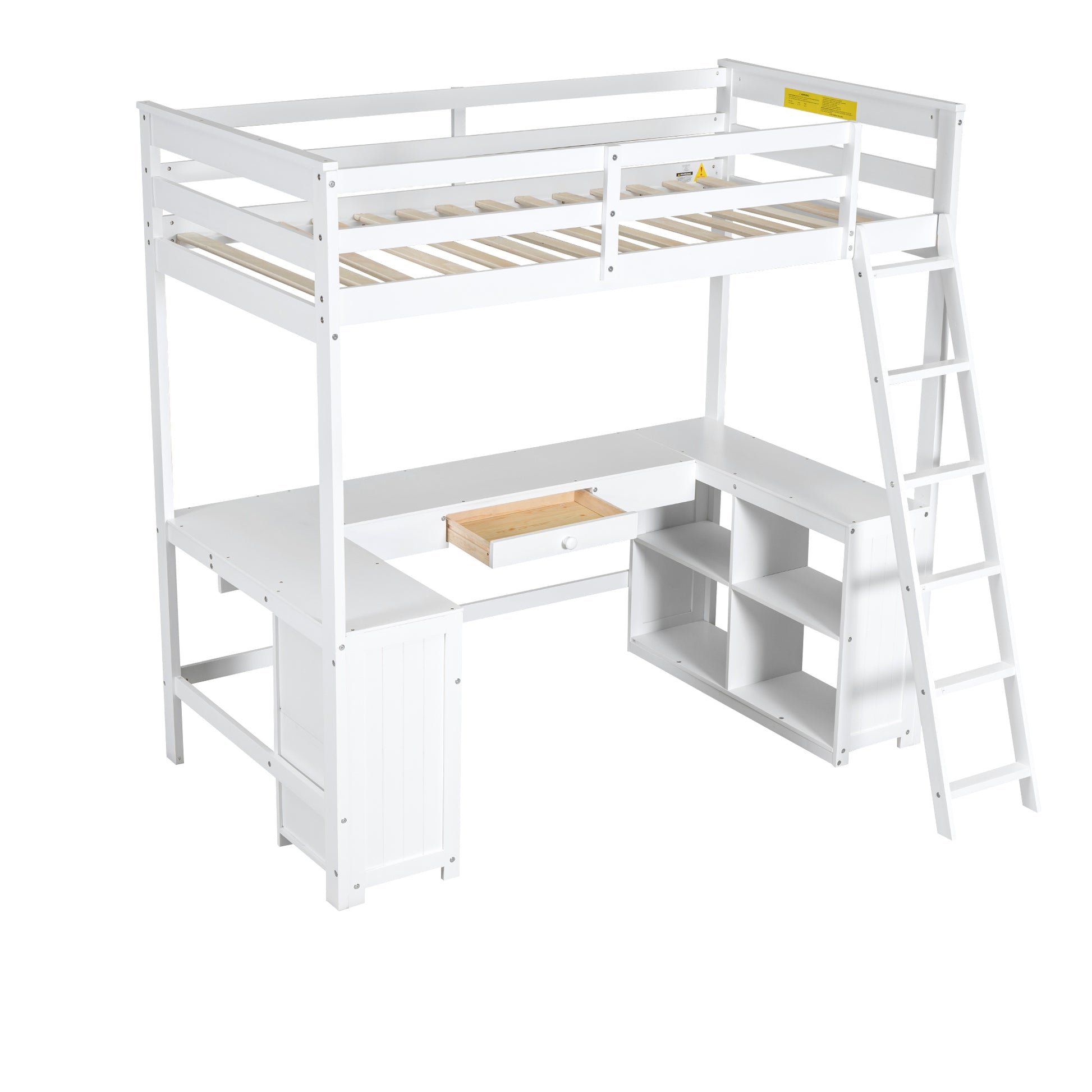 Twin Size Loft Bed With U Shaped Desk, Drawers And Storage Shelves, White Box Spring Not Required Twin White Wood Bedroom Solid Wood Mdf