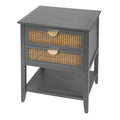 2 Drawer Side Table,Naturel Rattan,End Table,Suitable For Bedroom, Living Room, Study Gray Mdf