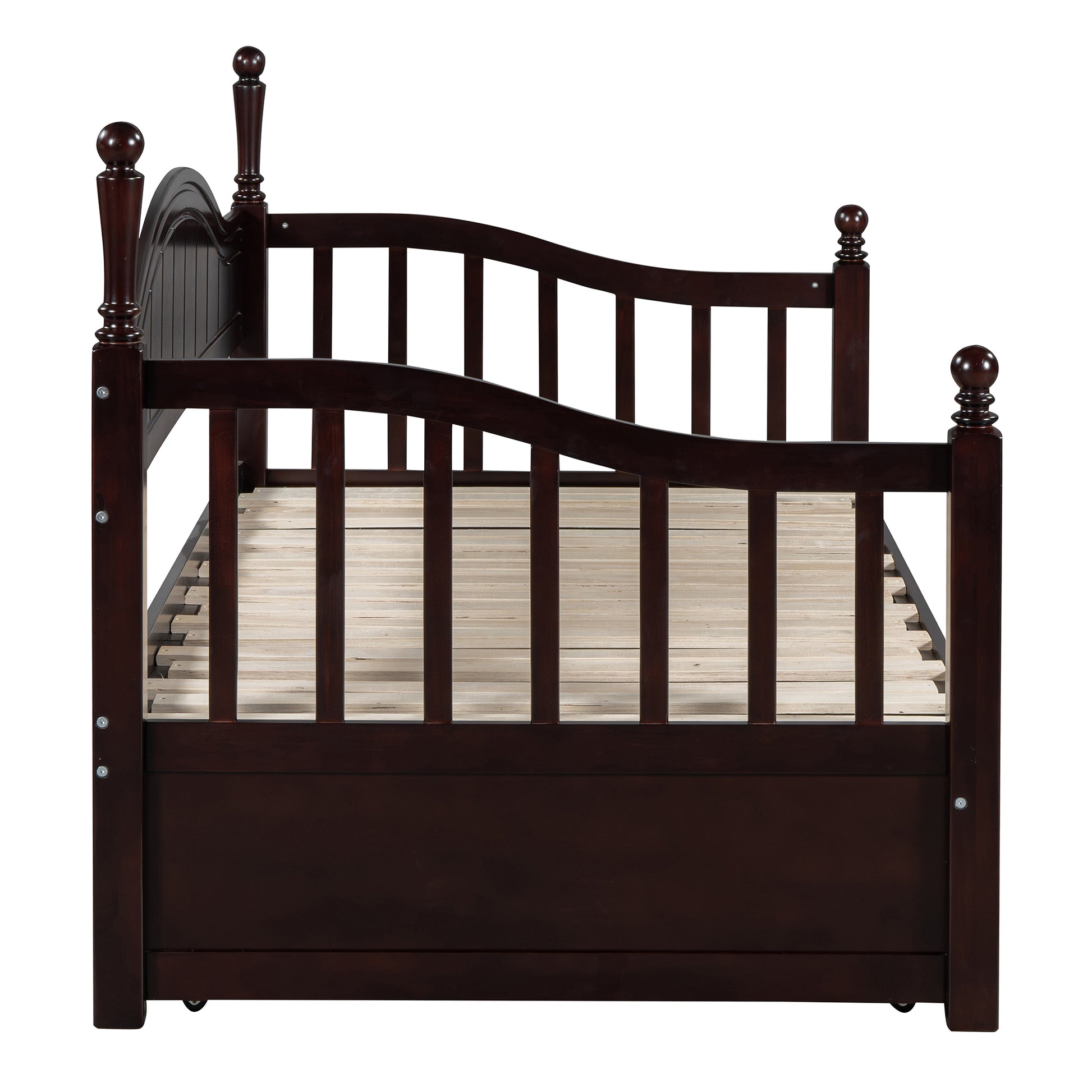 Wooden Twin Size Daybed With Twin Size Trundle, Extendable Daybed With Two Storage Drawers, Espresso Expected Arrival Time:9.12 Twin Espresso Wood
