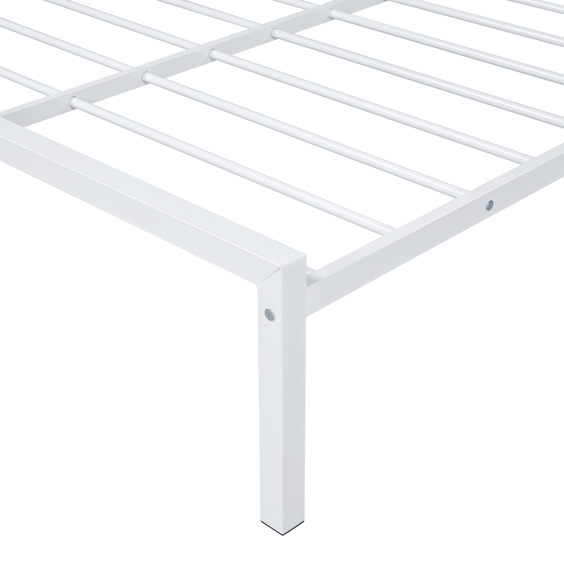 Full Size Metal Platform Bed With Twin Size Trundle,House Shaped Headboard Design, White Full White Metal