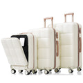 Luggage Sets 3 Piece, 20 Inch With Usb Port And Front Opening Design, Abs Hard Shell Luggage With Spinner Wheels, Cup Holder, White White Abs