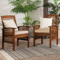 Modern 2 Piece Slat Back Patio Chairs With Cushions Dark Brown Dark Brown Polyester Acacia Wood