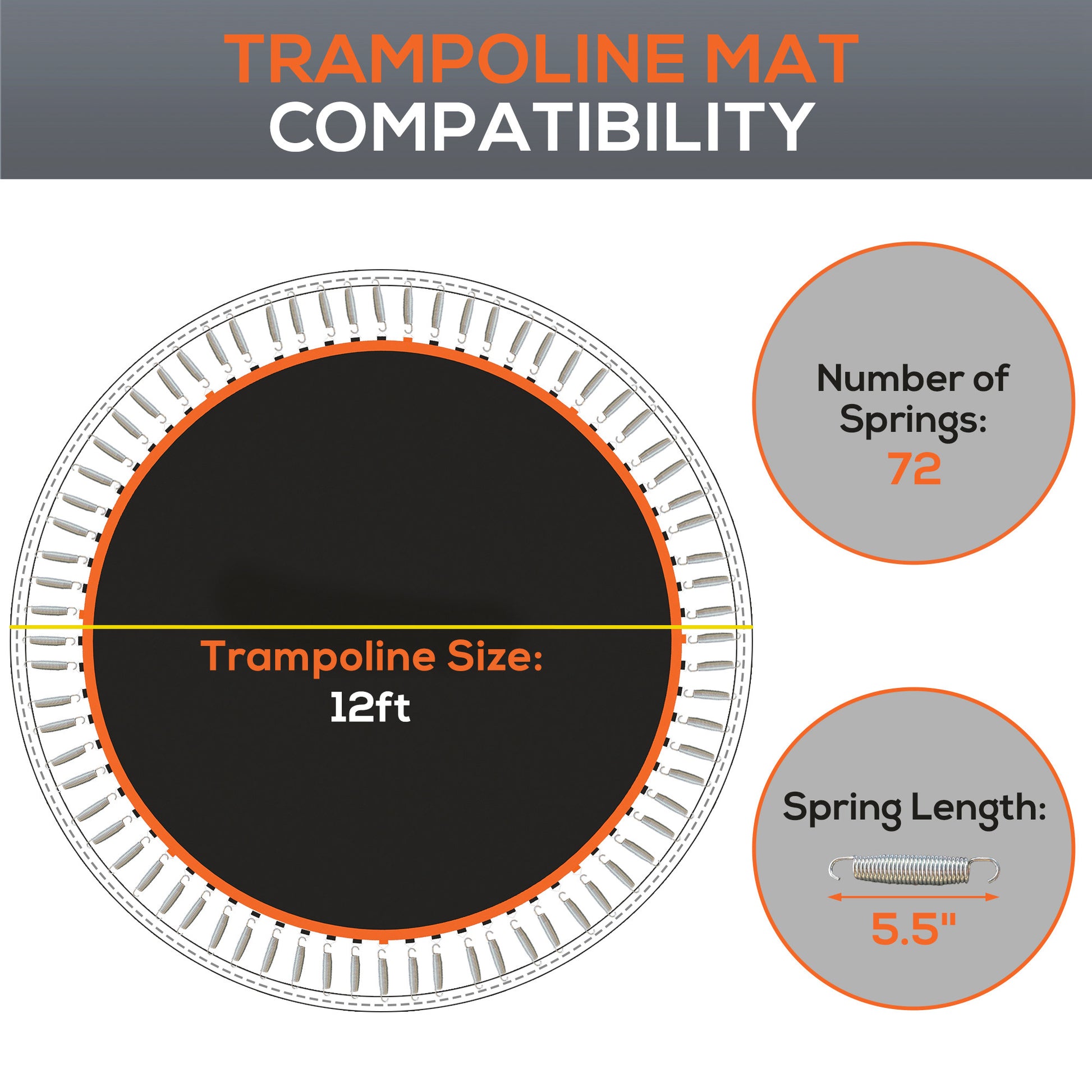Soozier Trampoline Replacement Mat, Fits 12' Trampoline With 72 V Hooks & 5.5" Springs, Trampoline Mat With 8 Rows Of Stitching & Spring Pull Tool Spring & Frame Not Included , Orange Orange Plastic