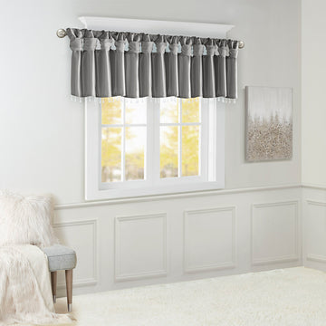 Lightweight Faux Silk Valance With Beads Charcoal 50X26" Charcoal Polyester