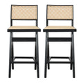 Keira Rattan Bar Stool Set Of 2 Solid Black,Rattan Espresso Dining Room Bar Stools Rattan,Solid Wood