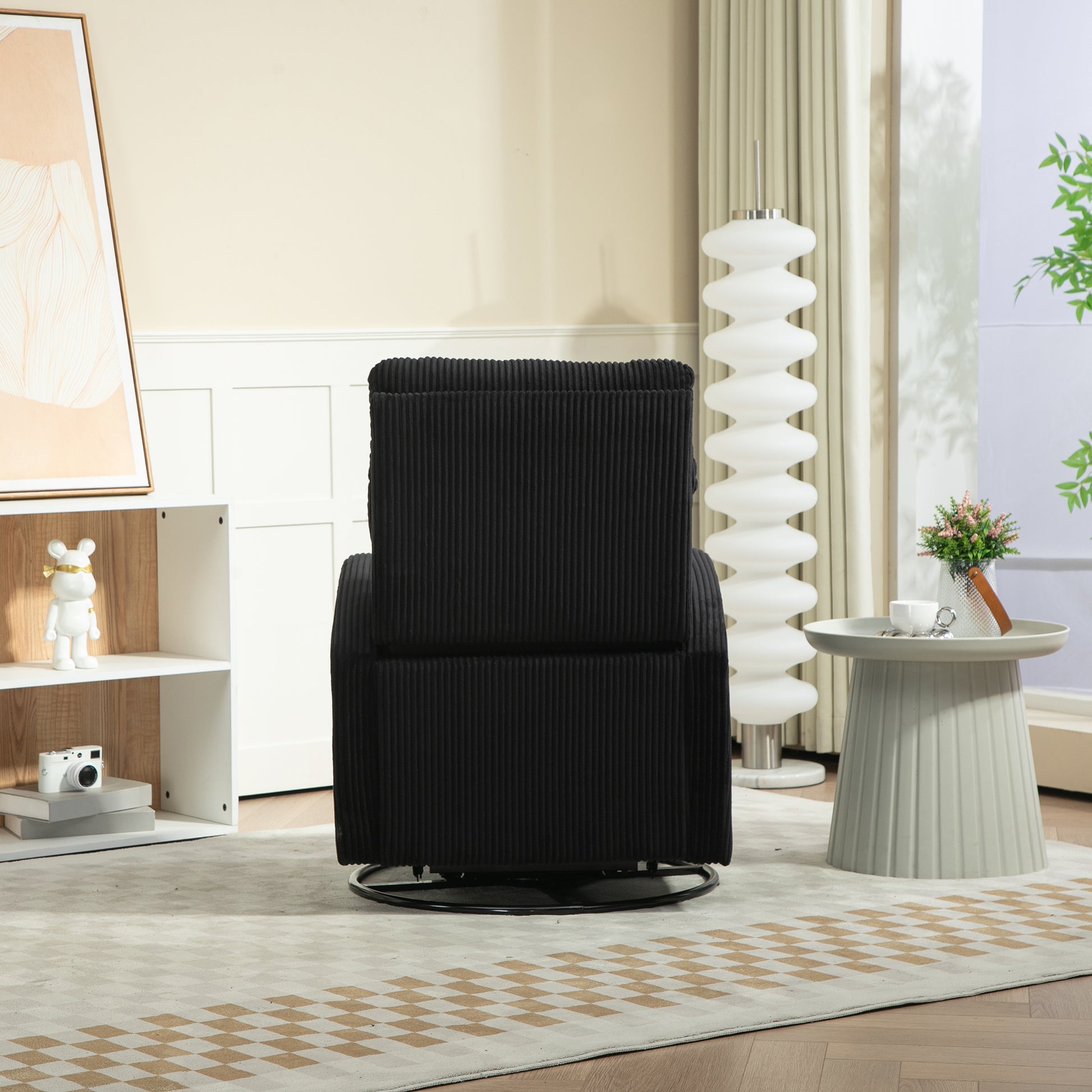 Jiada Upholstered Swivel Glider.Flannel Fabric.Rocking Chair For Nursery In Black.Modern Style One Left Bag Black Primary Living Space Foam Corduroy