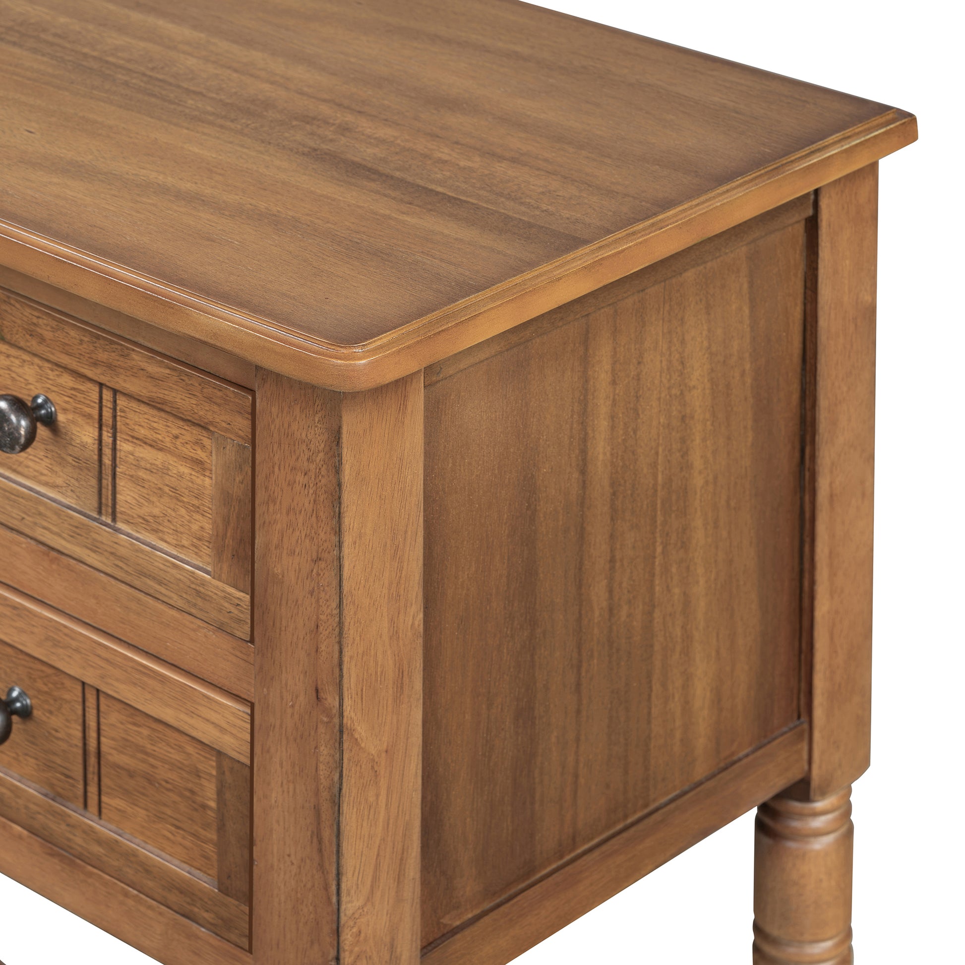 Narrow Console Table, Slim Sofa Table With Three Storage Drawers And Bottom Shelf Natural Natural Solid Wood Mdf