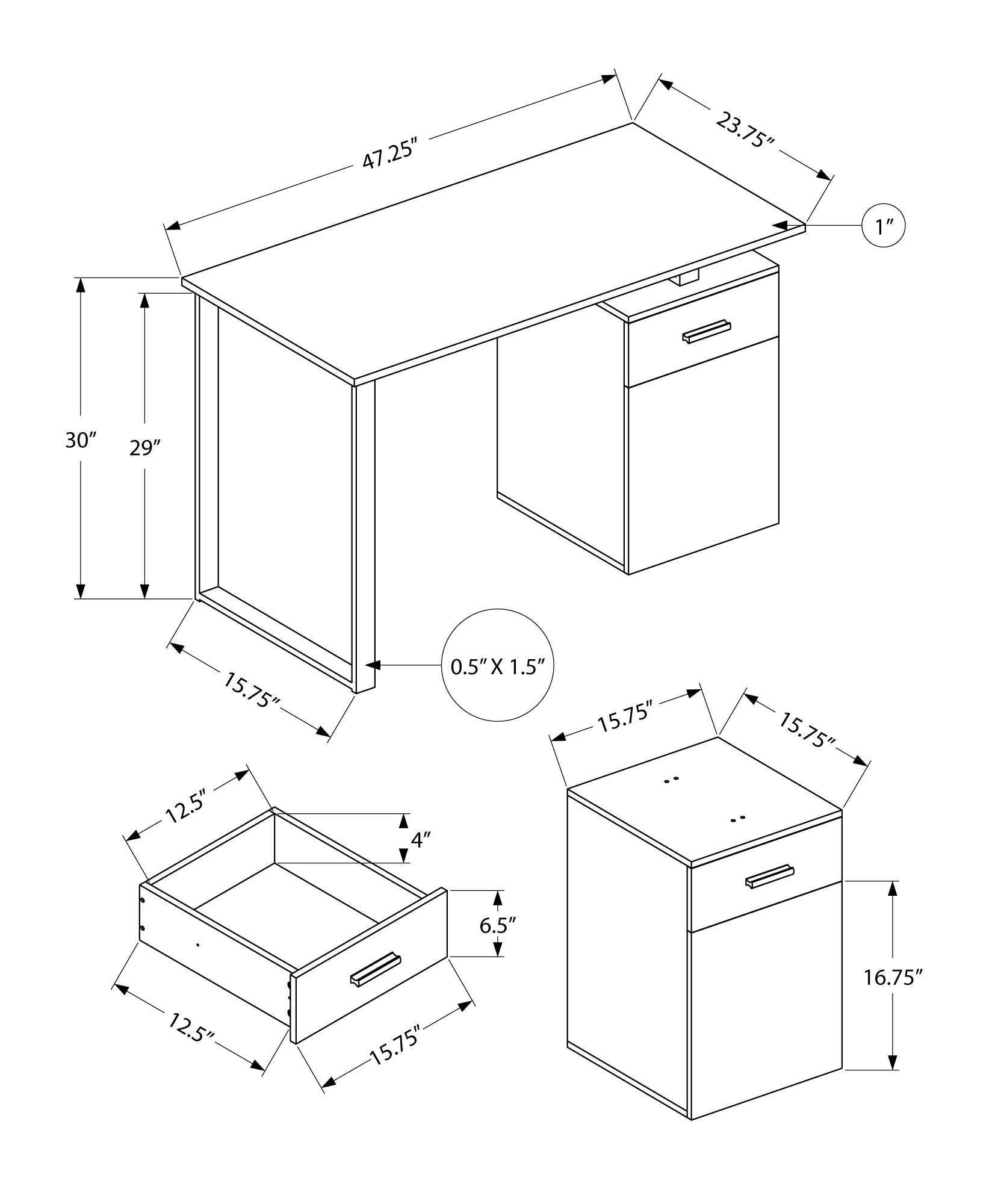 Computer Desk, Home Office, Laptop, Left, Right Set Up, Storage Drawers, 48"L, Work, Black Laminate, Black Metal, Contemporary, Modern Black Particle Board