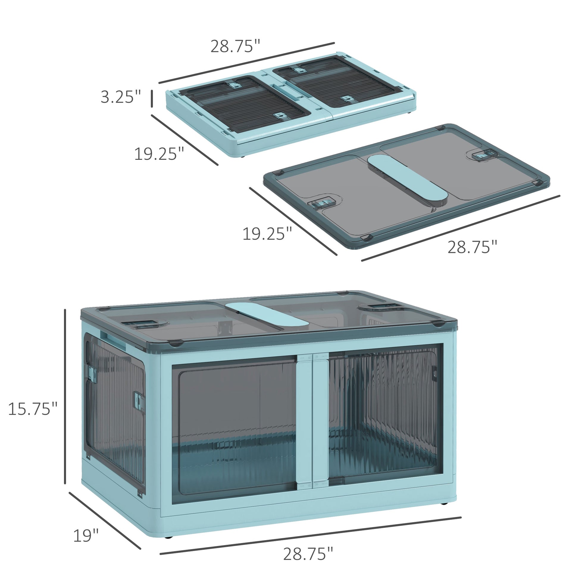 Homcom 32 Gal Stackable Storage Bins With Lids, 3 Packs Collapsible Closet Organizers And Storage, Plastic Drawer Storage Container On Wheels With 5 Sided Access, Doors For Blankets, Blue Blue Plastic