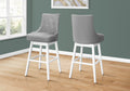 Bar Stool, Set Of 2, Swivel, Bar Height, White Wood, Grey Leather Look, Transitional Grey Foam Solid Wood