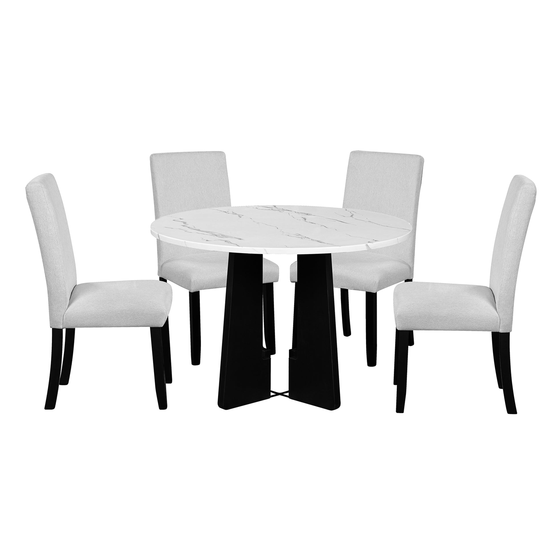 5 Piece Round Dining Table Set, 43 Inch Modern Dining Table And 4 Upholstered Chairs For Dining Room, Kitchen Room, Living Room, Easy Assembly Upholstered Chair Beige White Dining Room American Design,Farmhouse,Mid Century Modern,Modern Round Round