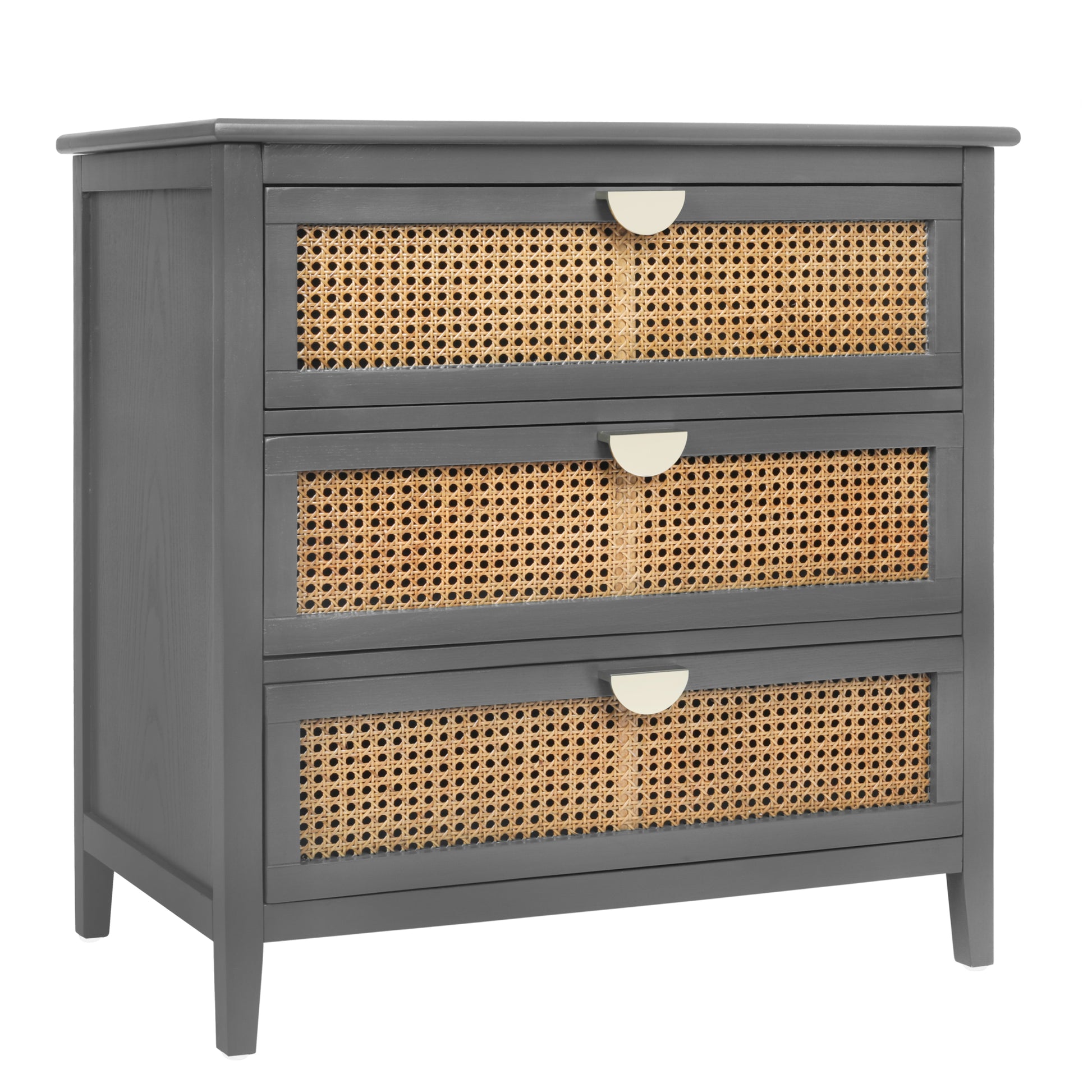 3 Drawer Cabinet,Natural Rattan,American Furniture,Suitable For Bedroom, Living Room, Study Gray Mdf