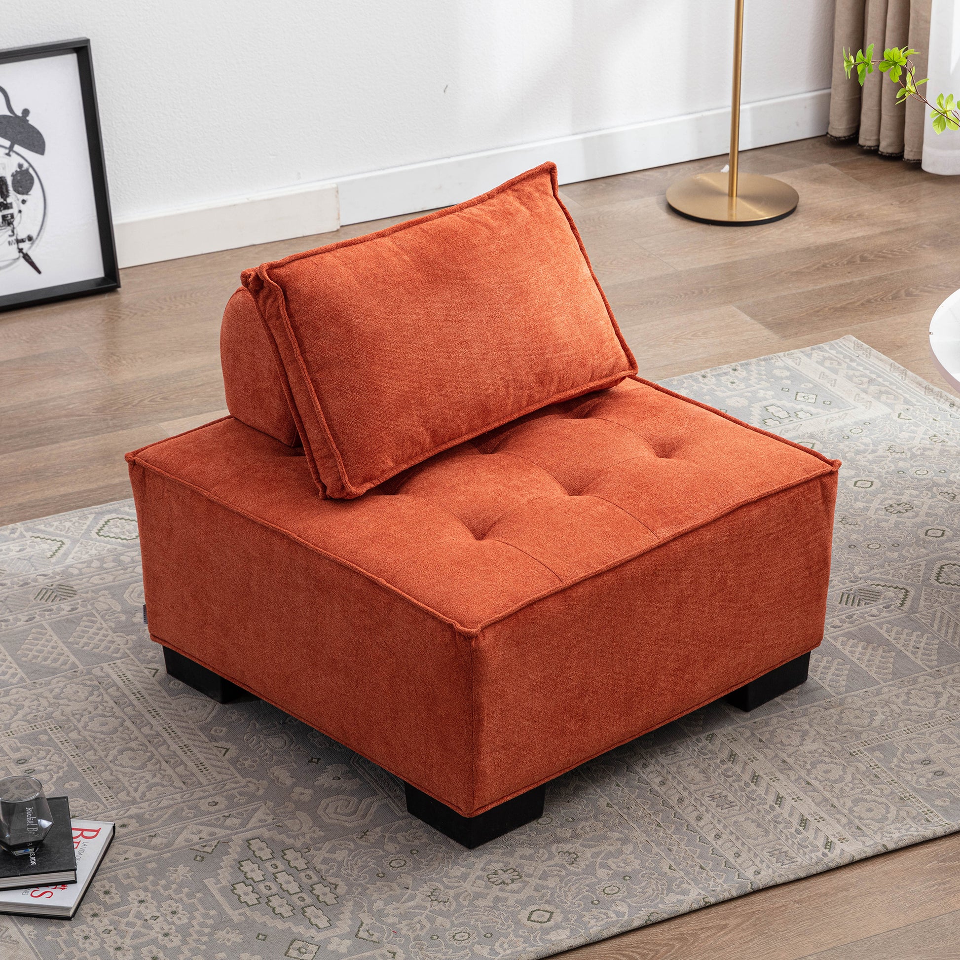 Coolmore Modern Upholstered Chair Leisure Sofa Lazy Sofa Plastic Legs And Pillow Removable Armless Accent Chair For Living Room,Bedroom,Office Orange Linen Orange Foam Linen