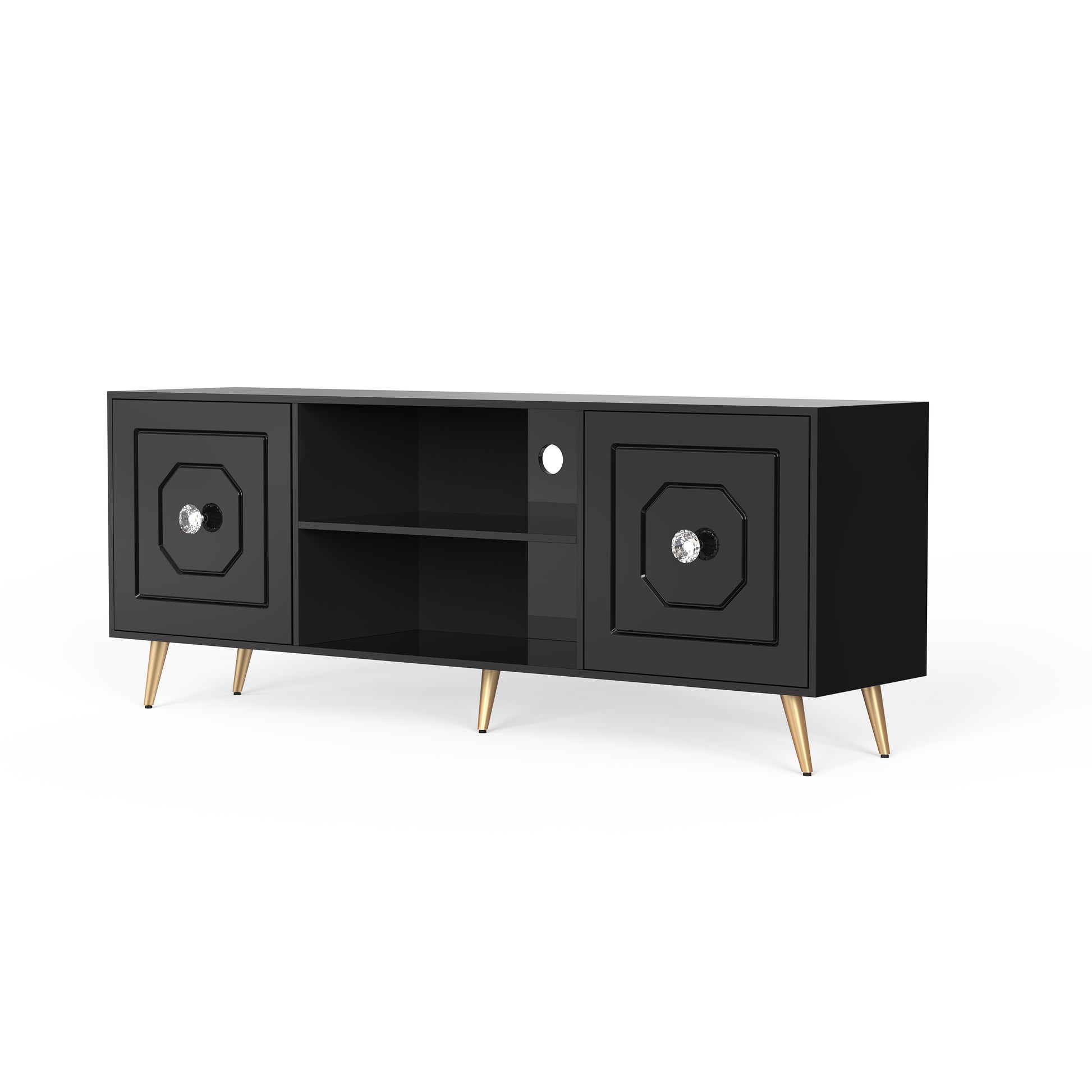 Modern High Gloss Black Tv Stand For Tv'S Up To 75", Entertainment Center 67"L Black Primary Living Space 60 69 Inches 70 79 Inches 75 Inches Mdf